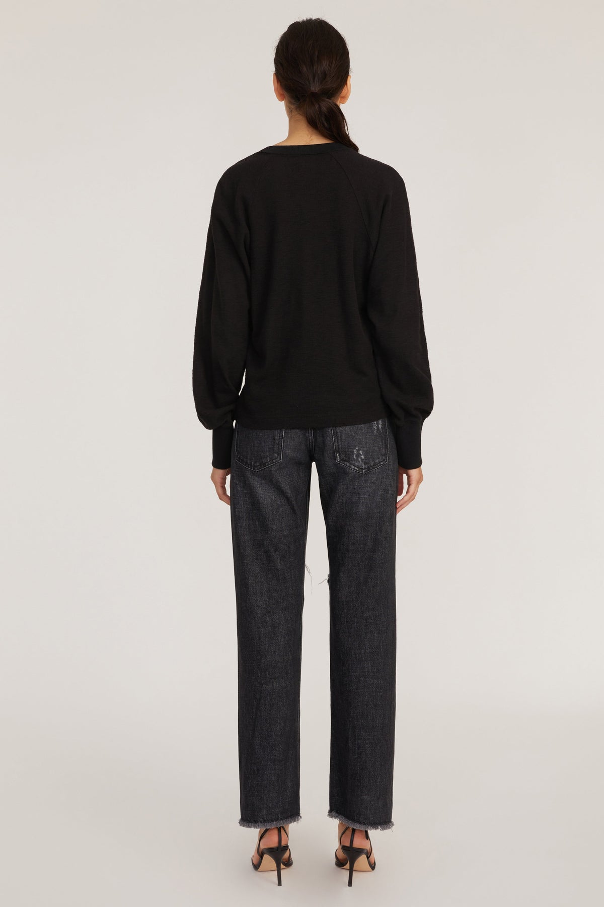 So Uptight Waffle Knit Henley in Black
