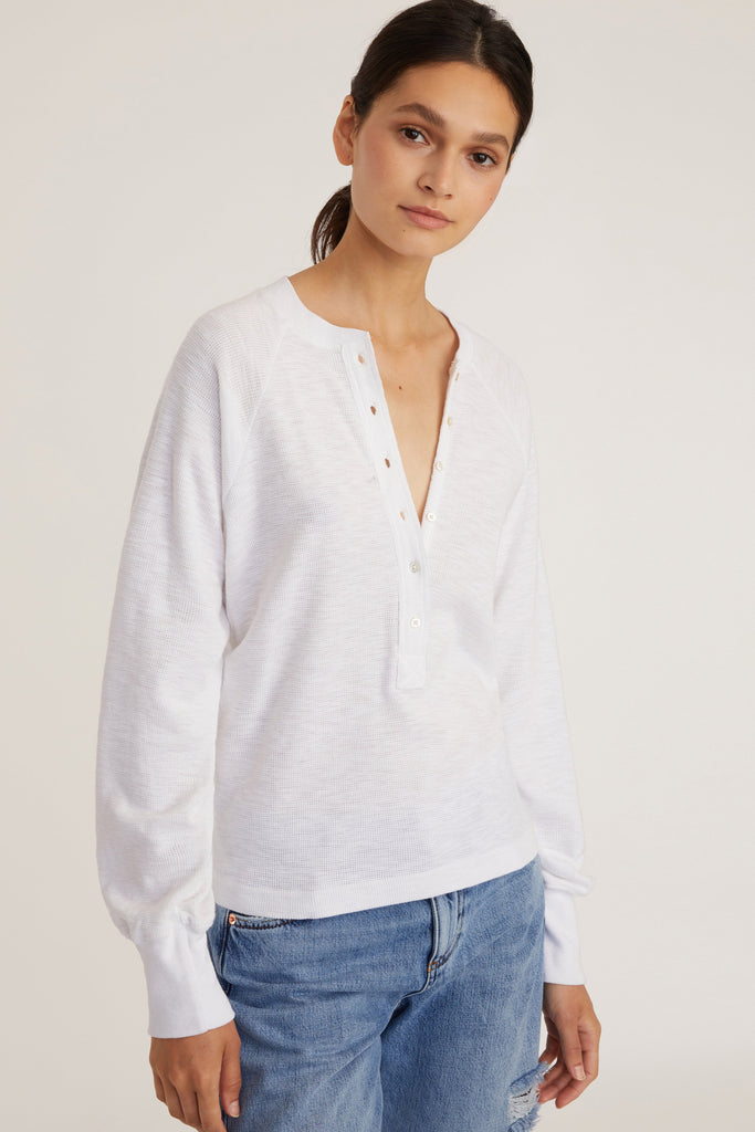 So Uptight Waffle Knit Henley in White