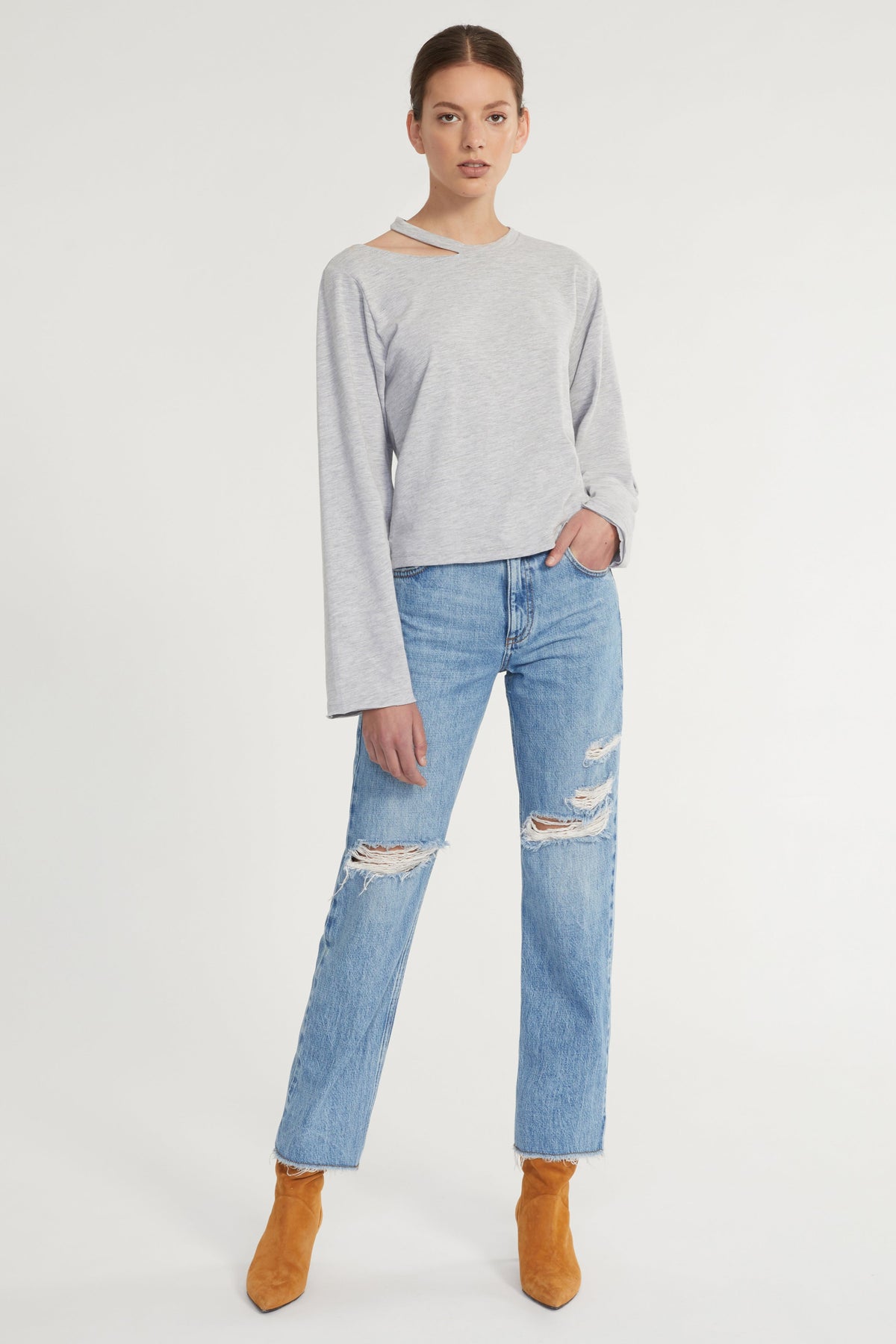 Tate Cut Out Long Sleeve in Light Heather Grey