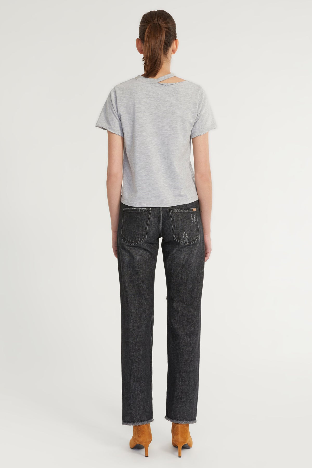 Tate Cut Out Tee in Light Heather Grey
