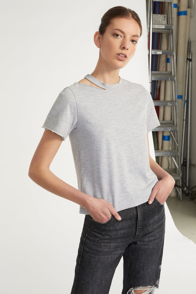 Tate Cut Out Tee in Light Heather Grey