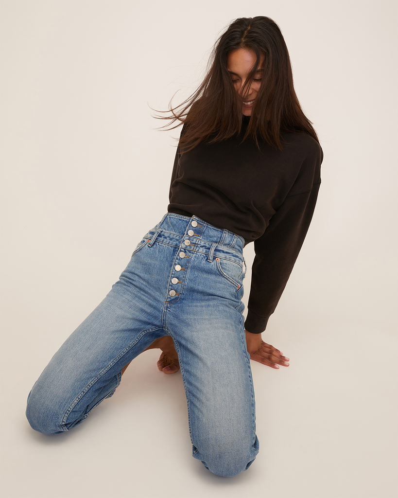 Turner II High Waist Corset Jean in Indigo Medium Stone Wash | Marissa Webb NYC