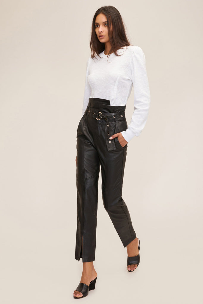 Anniston Split Hem Ankle Length Leather Pant in Black | MARISSA WEBB
