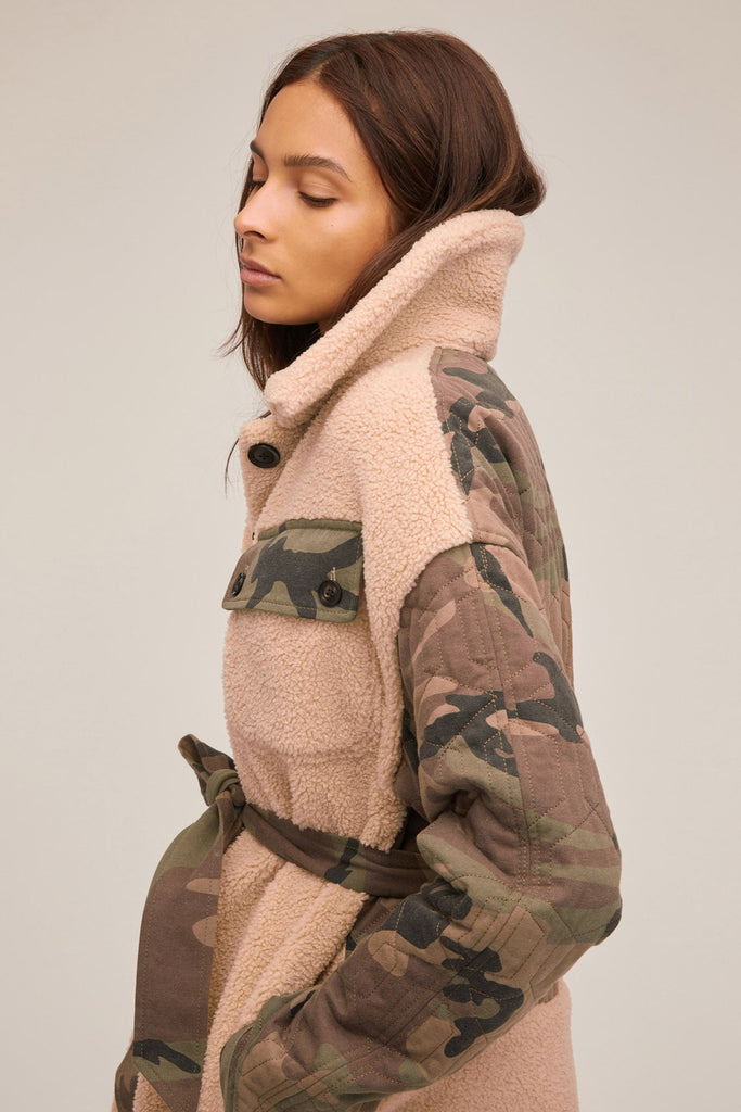 Augie Quilted Woodland Camo Sherpa Parka | MARISSA WEBB