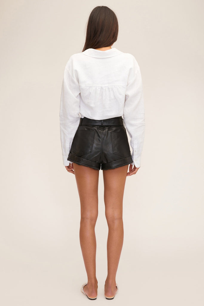 Banks Paper Bag Leather Boyfriend Short in Black | MARISSA WEBB