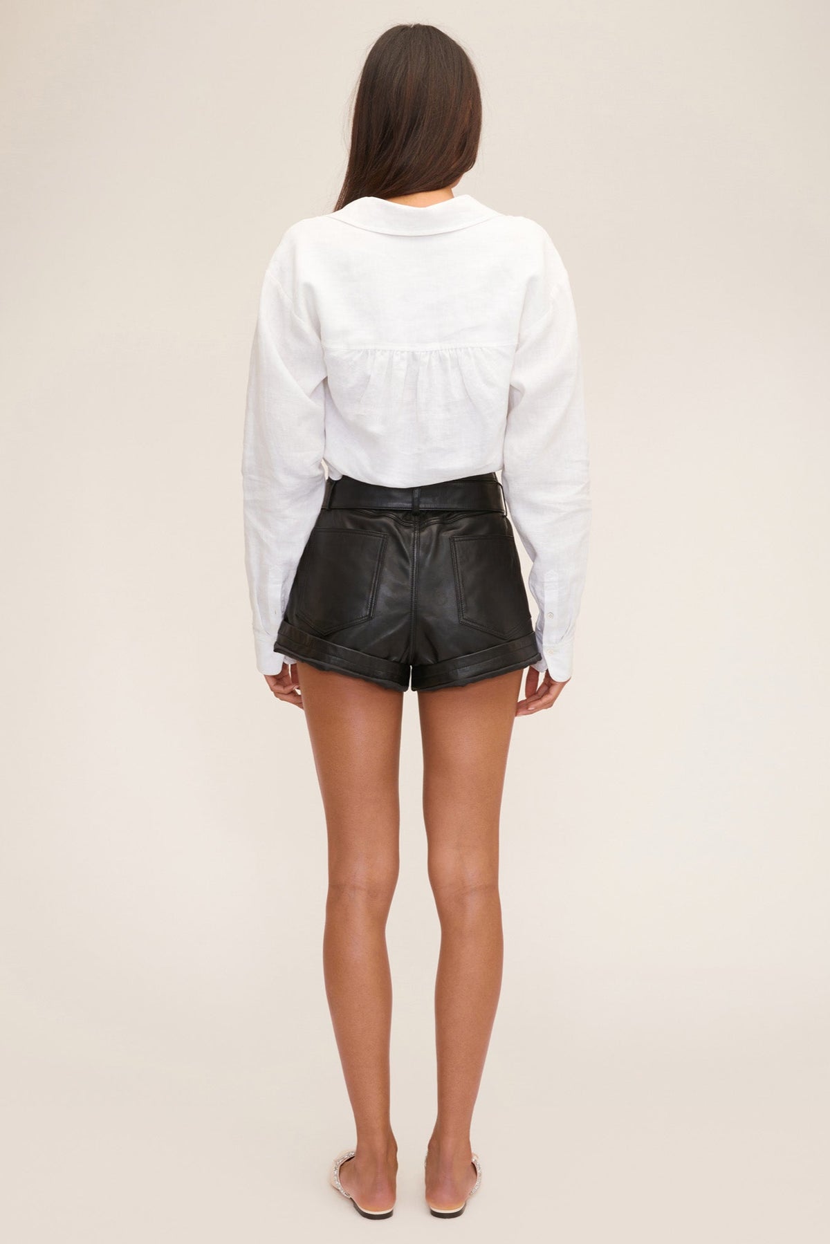 Banks Paper Bag Leather Boyfriend Short in Black | MARISSA WEBB