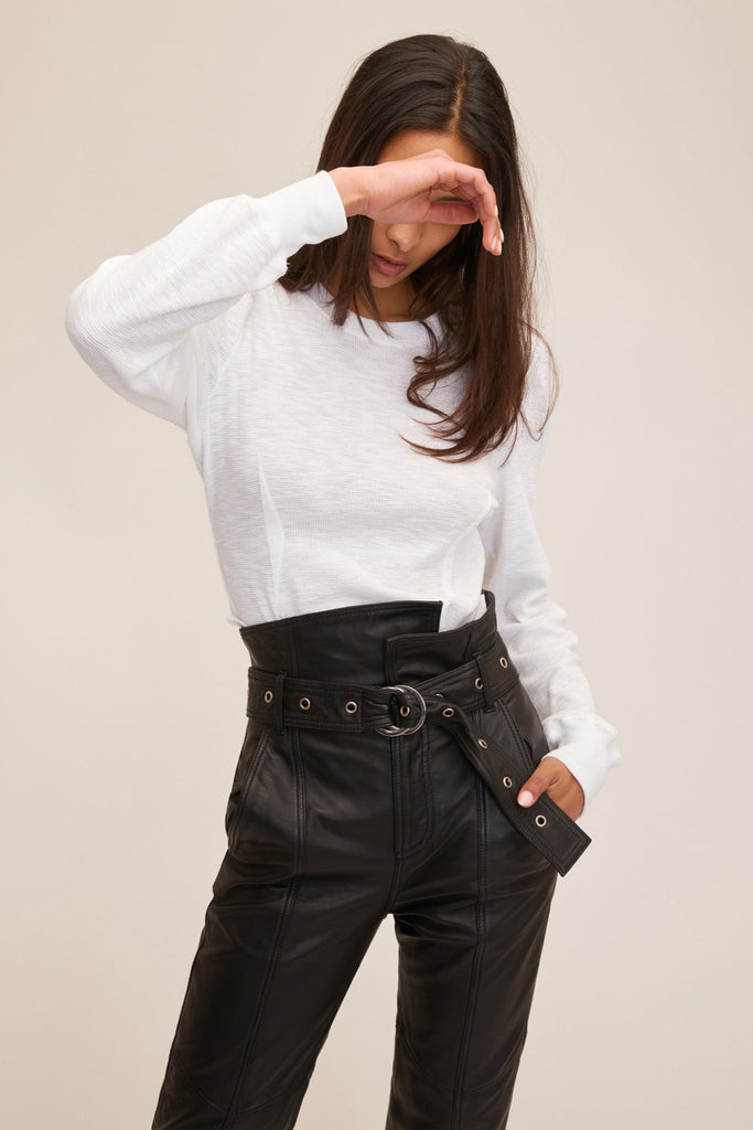 Anniston Split Hem Ankle Length Leather Pant in Black | MARISSA WEBB