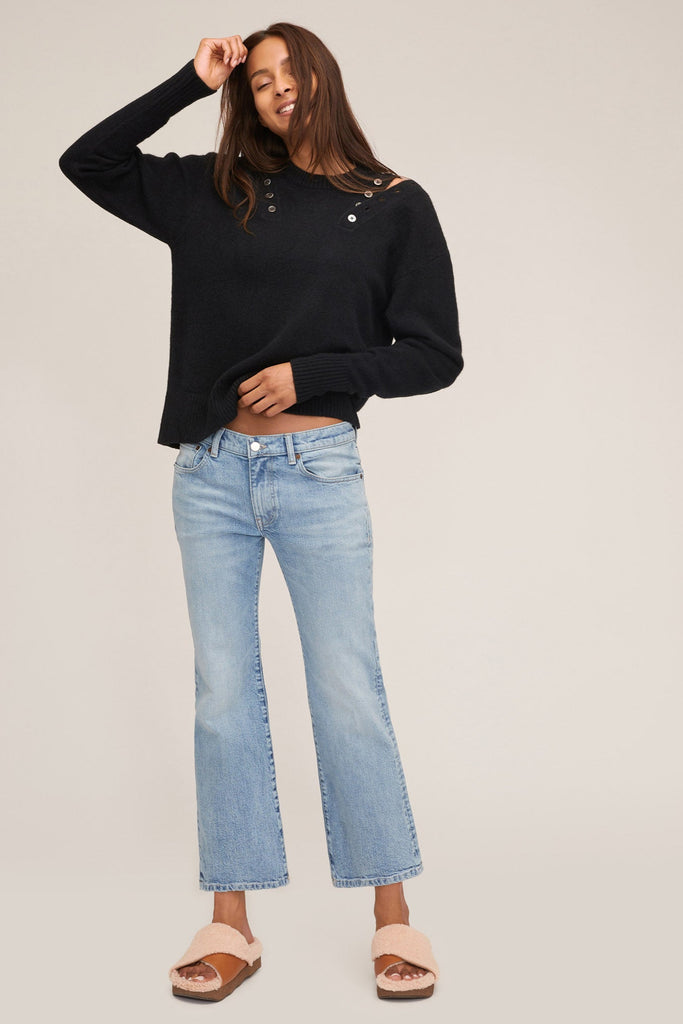 Braxton Double Button Crewneck Sweater in Black | MARISSA WEBB
