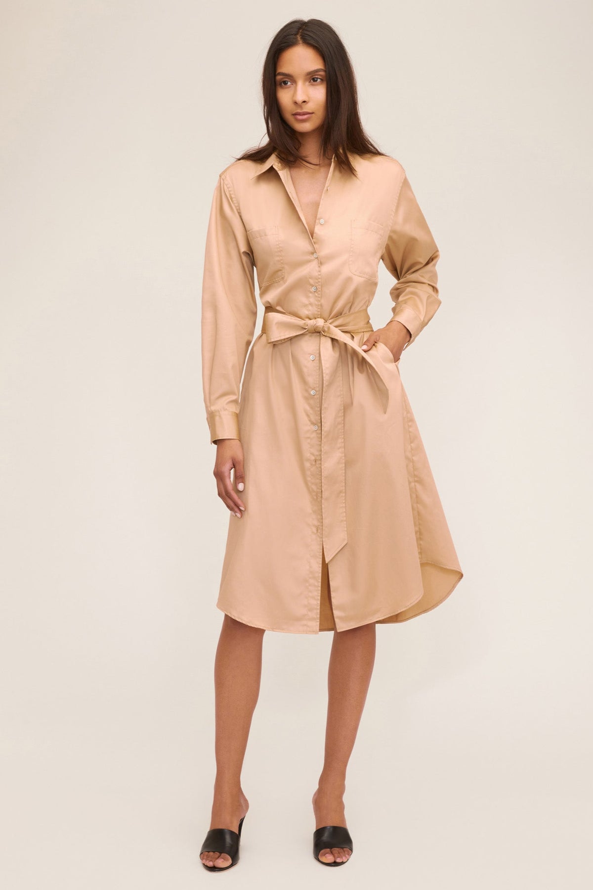 Brett Cotton U-Back Midi Dress in Latte | MARISSA WEBB