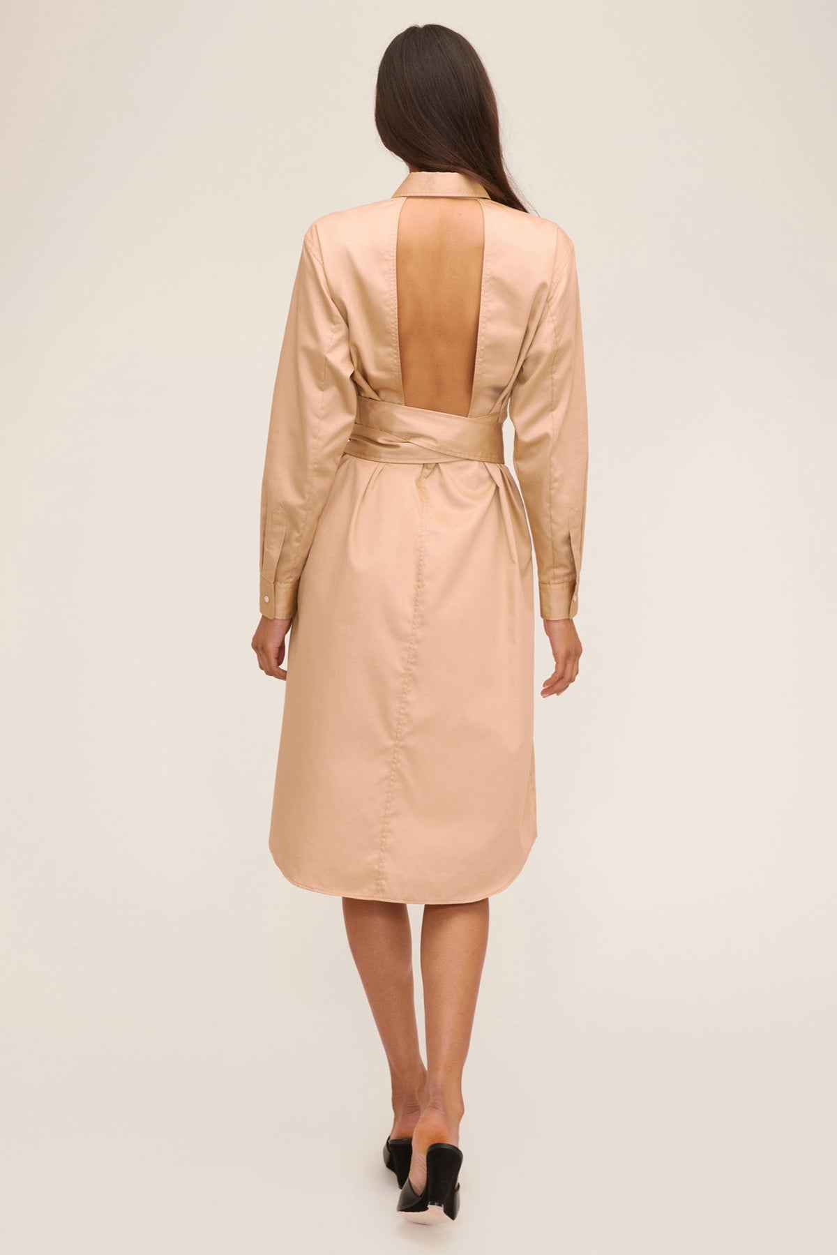 Brett Cotton U-Back Midi Dress in Latte | MARISSA WEBB