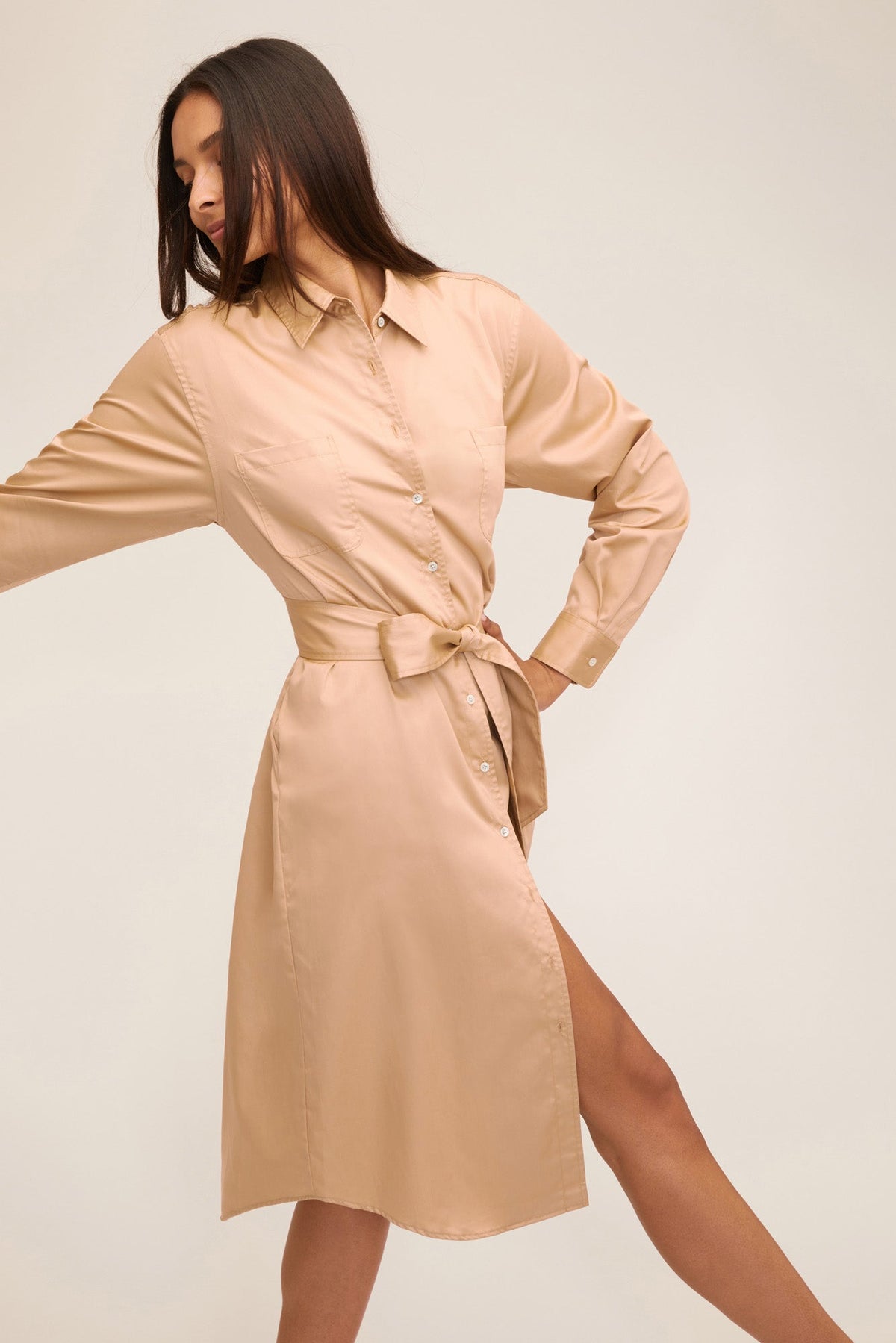 Brett Cotton U-Back Midi Dress in Latte | MARISSA WEBB