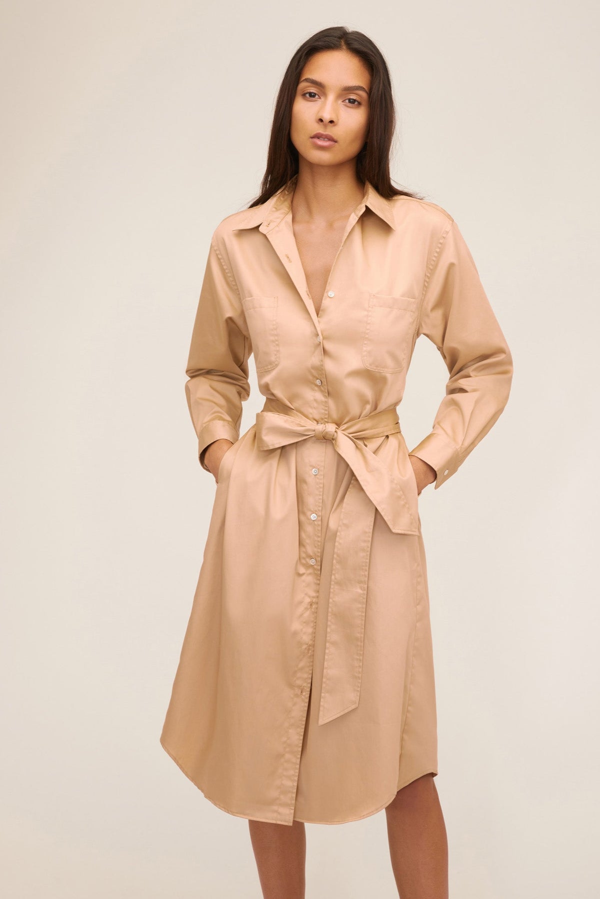 Brett Cotton U-Back Midi Dress in Latte | MARISSA WEBB