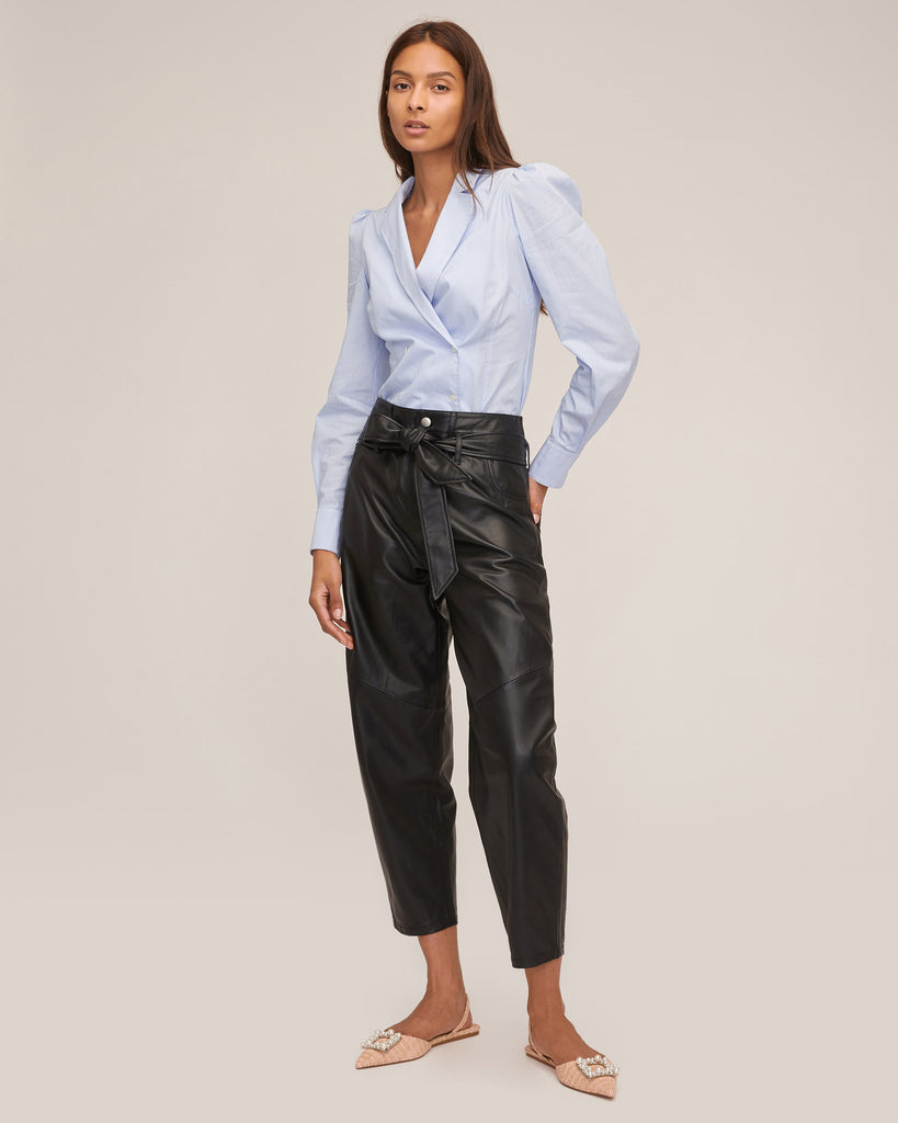 Hadley Double Button Down in Peri Blue Pinstripe | MARISSA WEBB