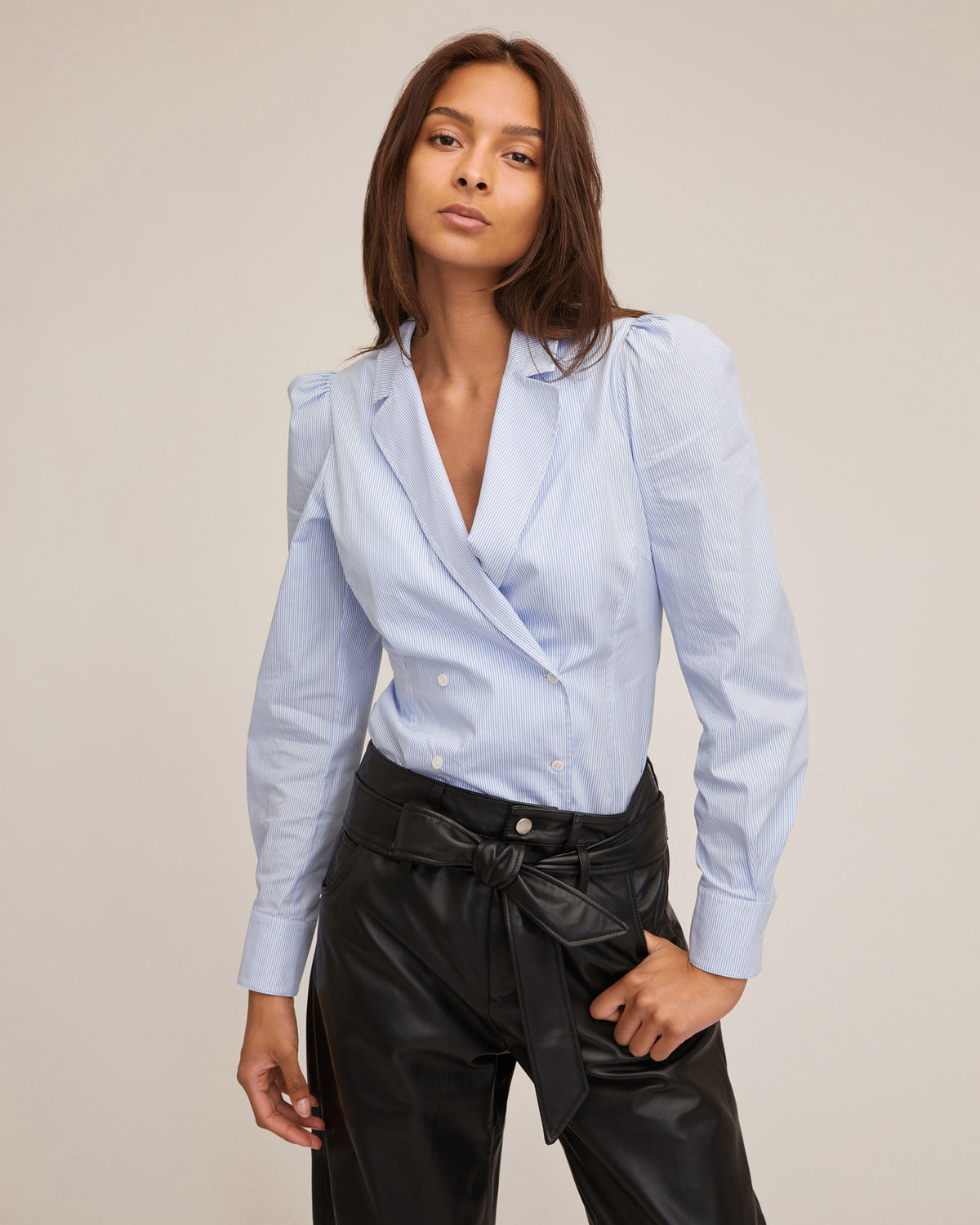 Hadley Double Button Down in Peri Blue Pinstripe | MARISSA WEBB
