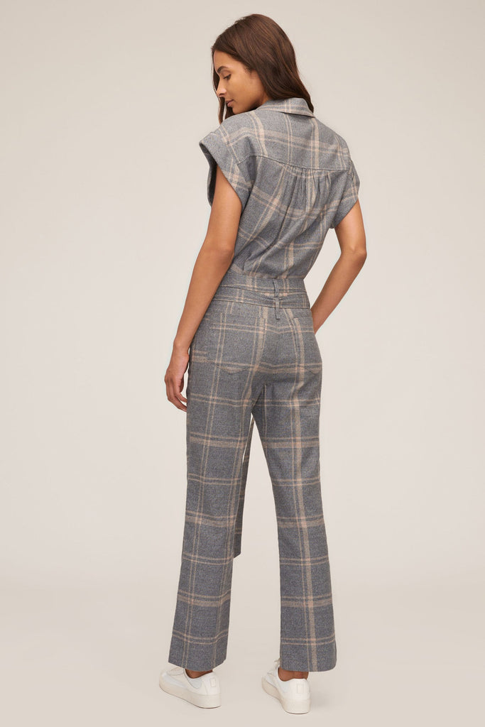 Lennon Lightweight Flannel Flare Pant in Fog Grey Plaid | MARISSA WEBB