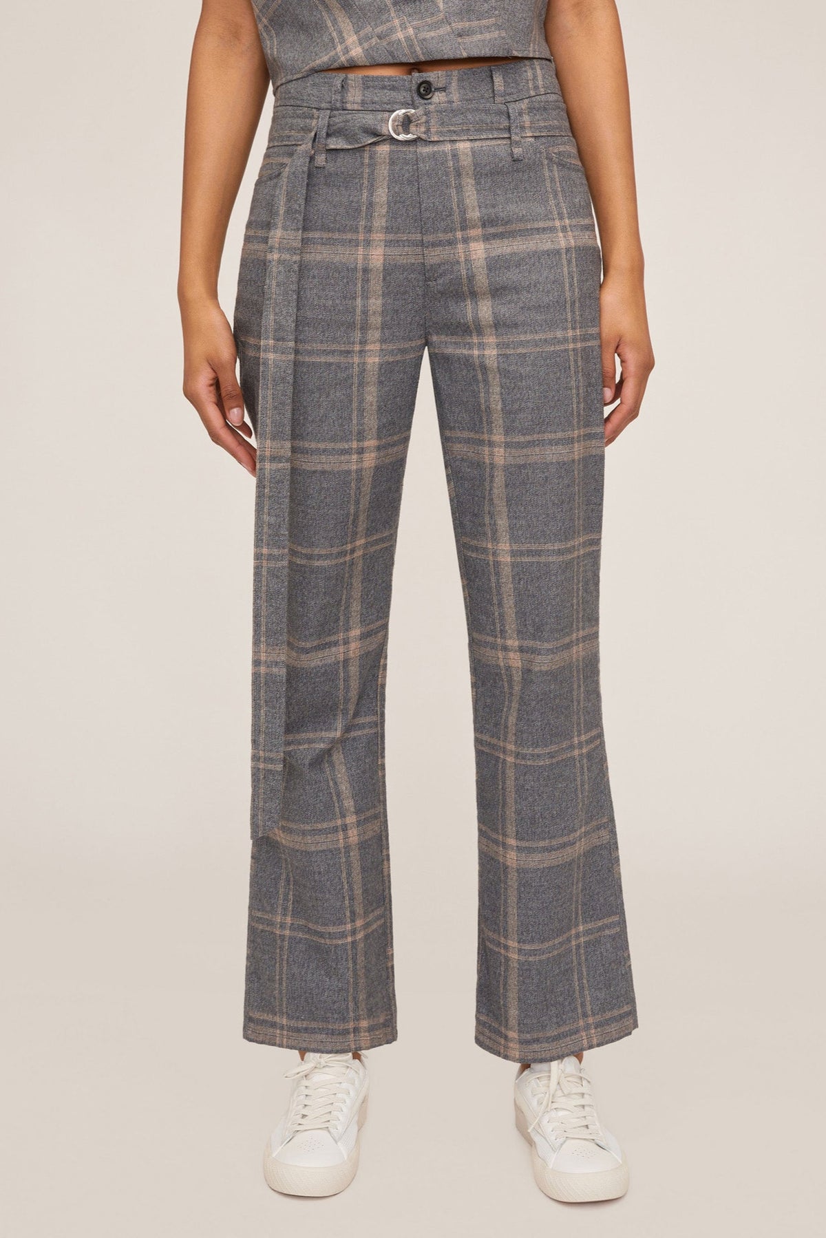Lennon Lightweight Flannel Flare Pant in Fog Grey Plaid | MARISSA WEBB