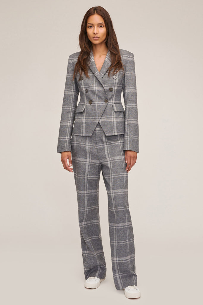 Perrie Steel Plaid Double Breasted Blazer | MARISSA WEBB