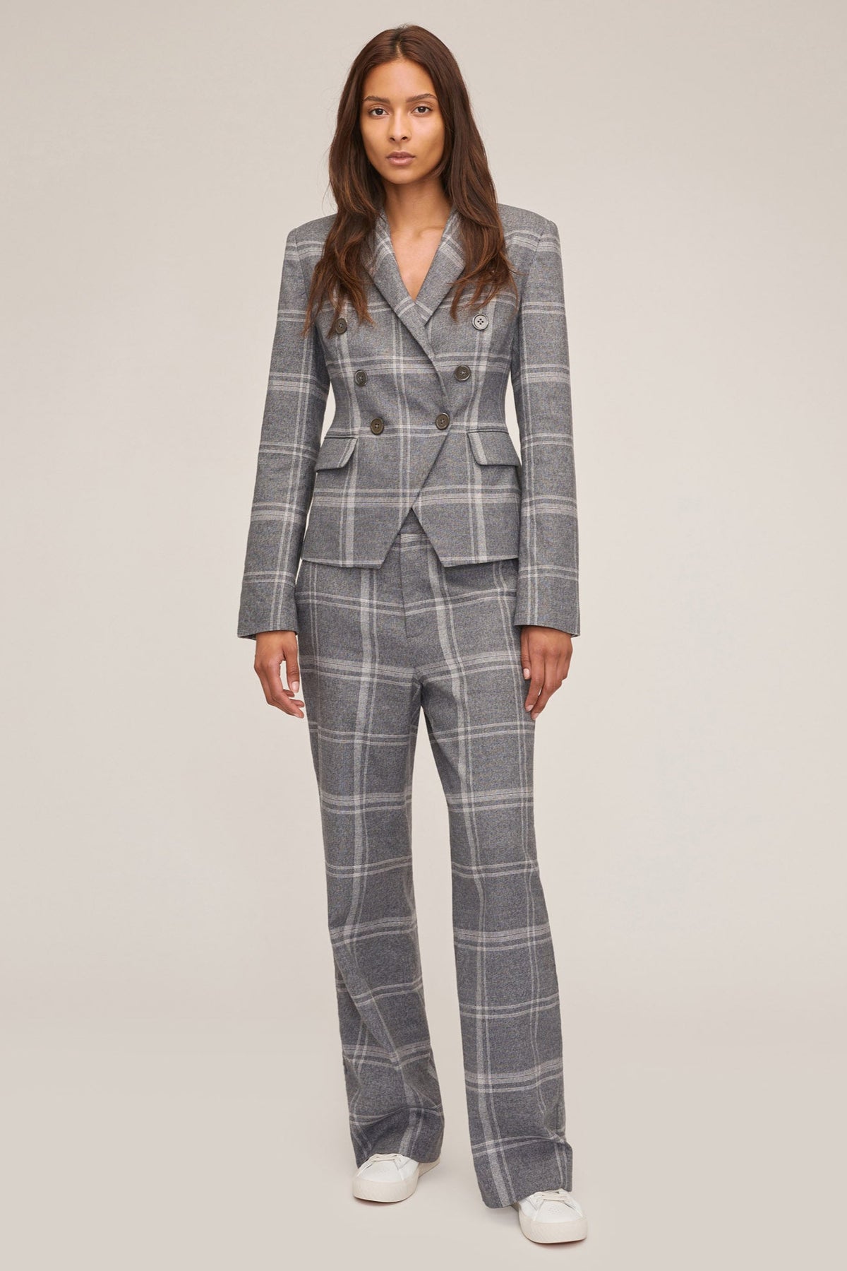 Perrie Steel Plaid Double Breasted Blazer | MARISSA WEBB