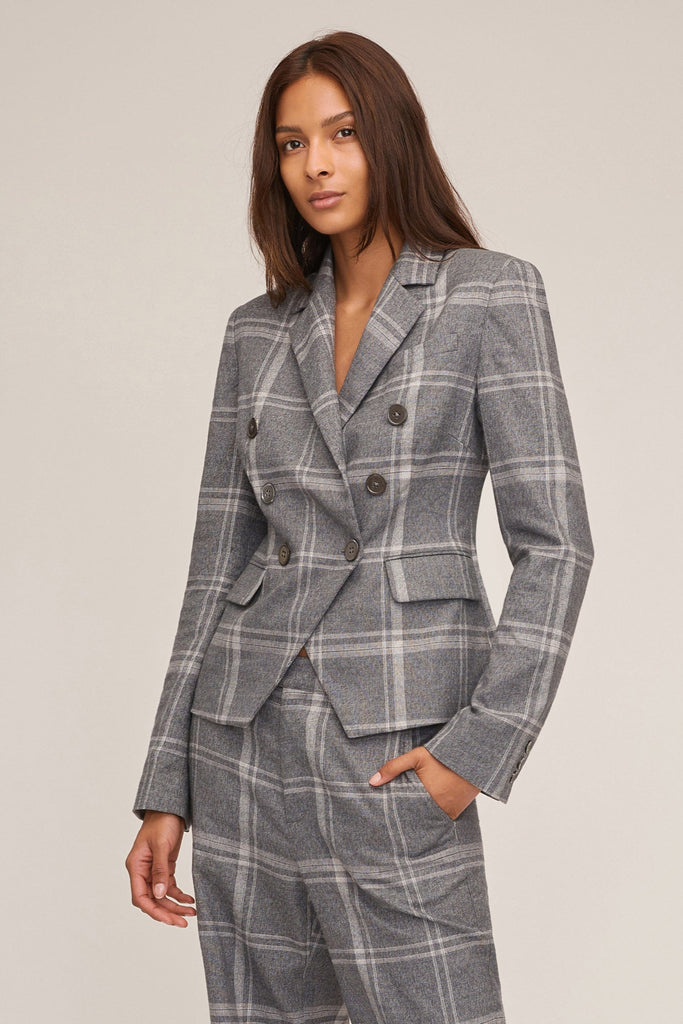 Perrie Steel Plaid Double Breasted Blazer | MARISSA WEBB