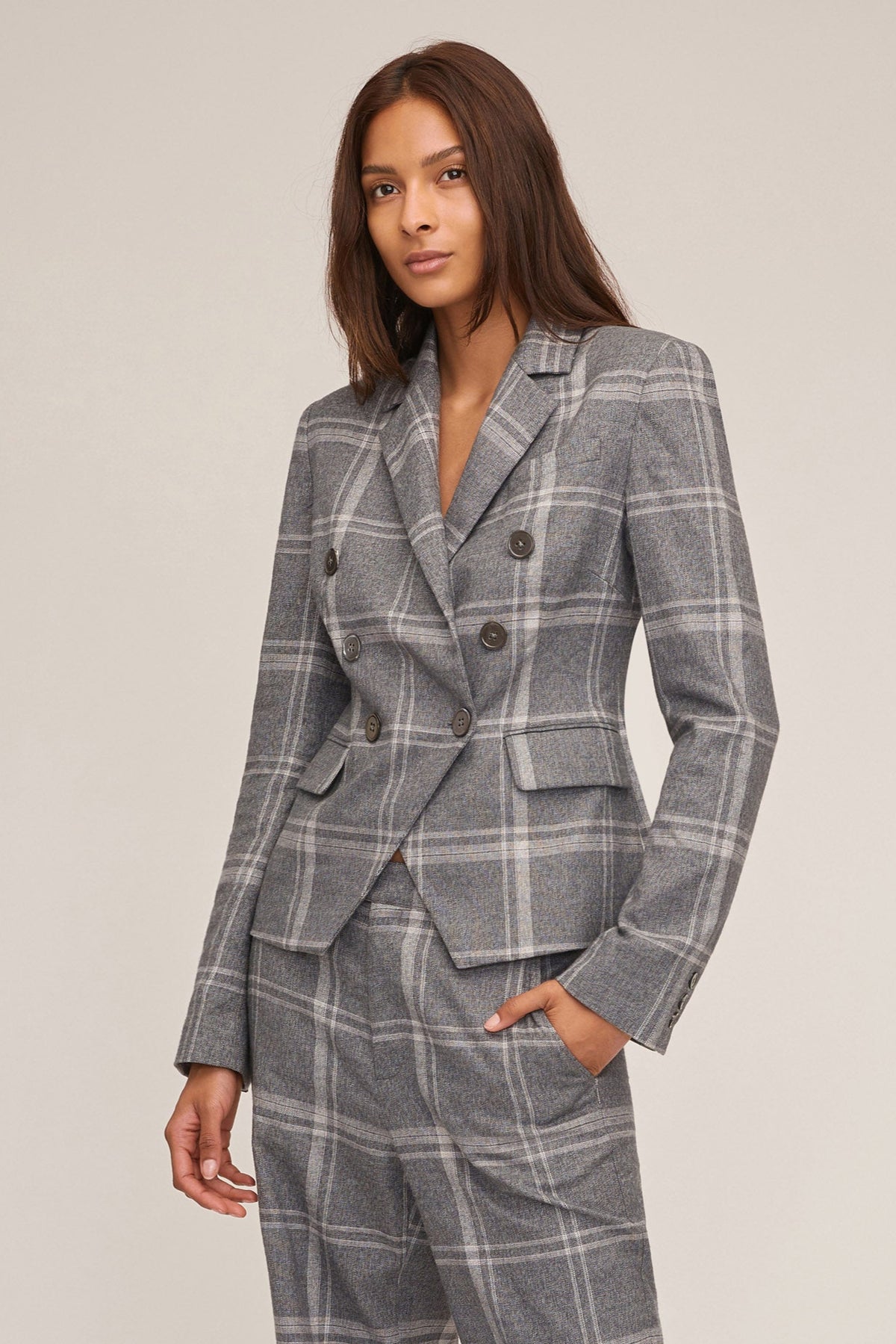 Perrie Steel Plaid Double Breasted Blazer | MARISSA WEBB