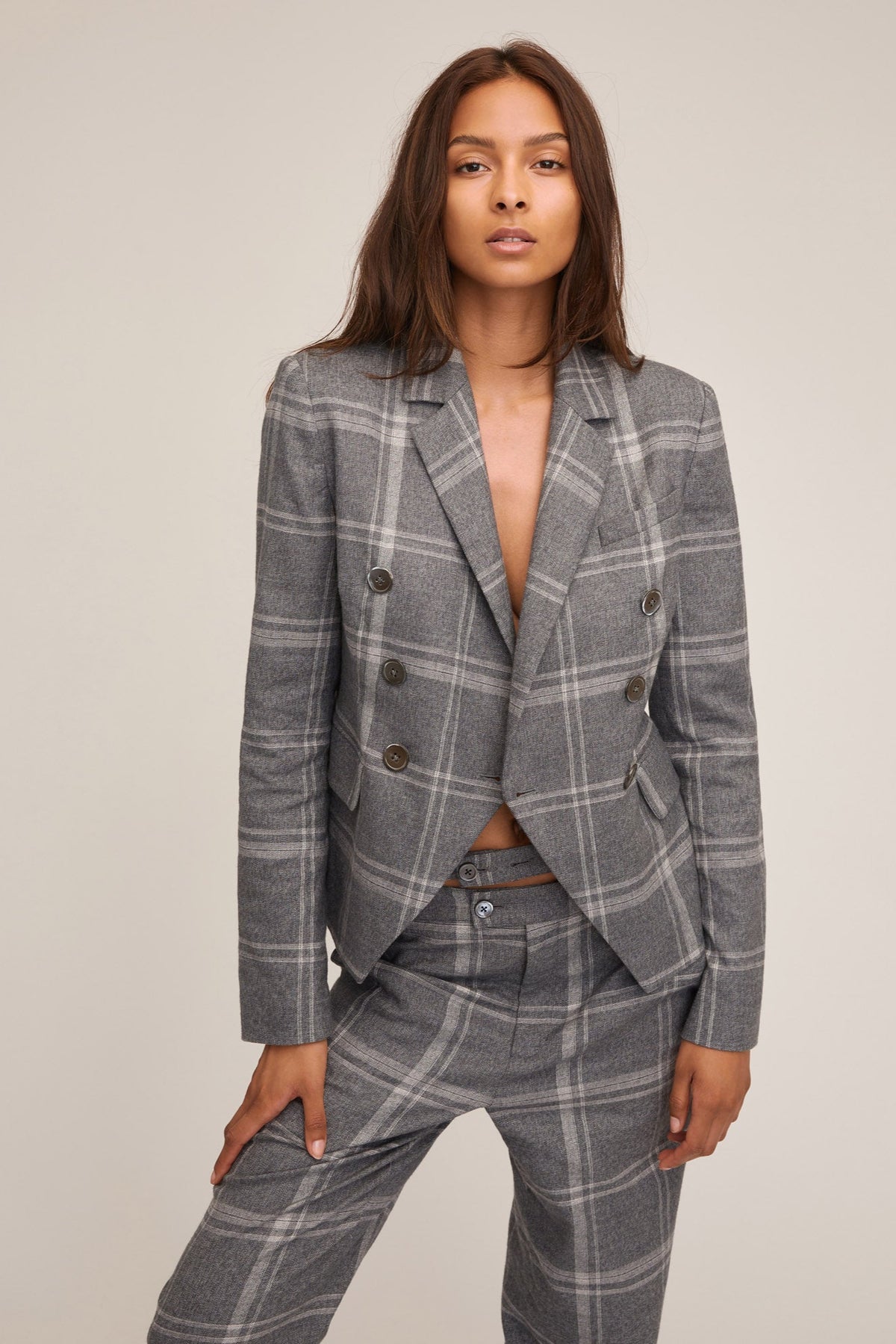 Perrie Steel Plaid Double Breasted Blazer | MARISSA WEBB