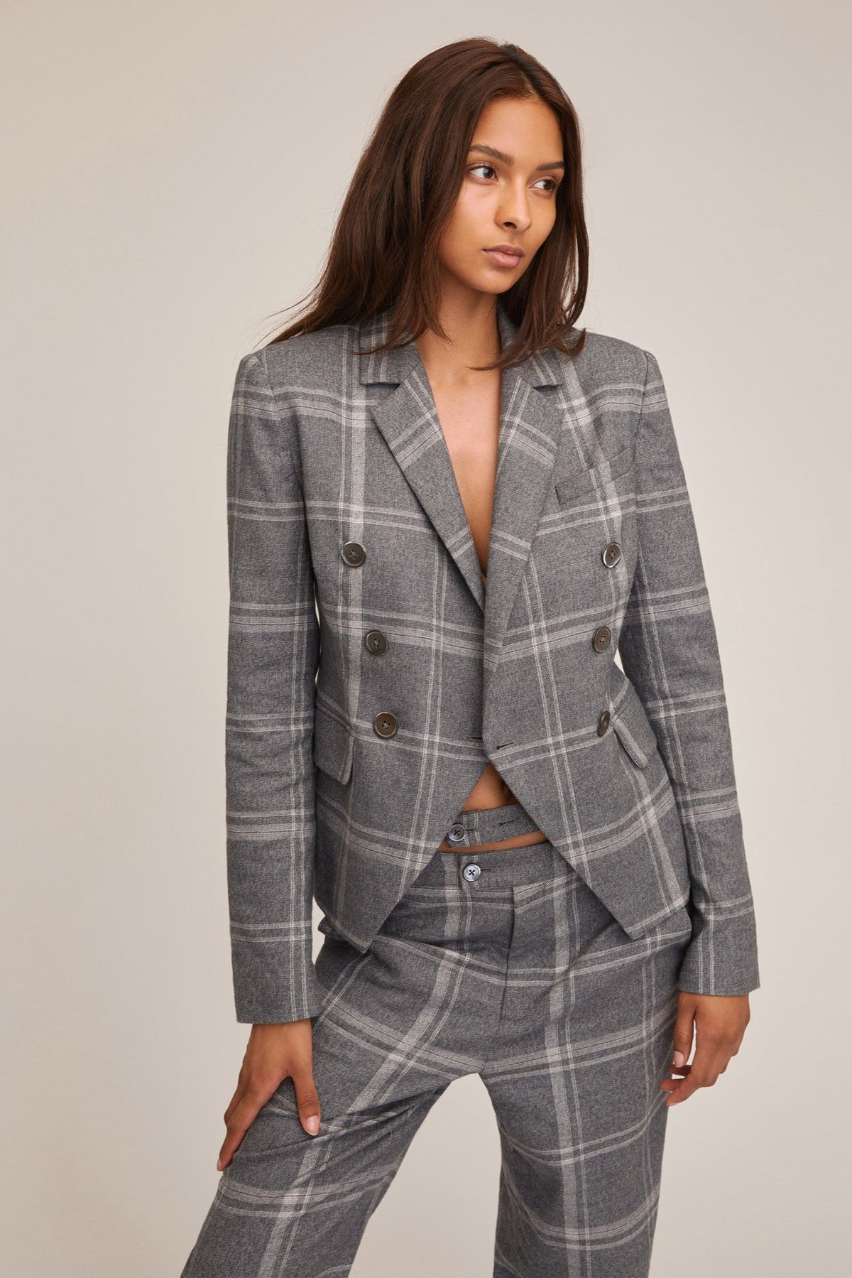 Perrie Steel Plaid Double Breasted Blazer | MARISSA WEBB