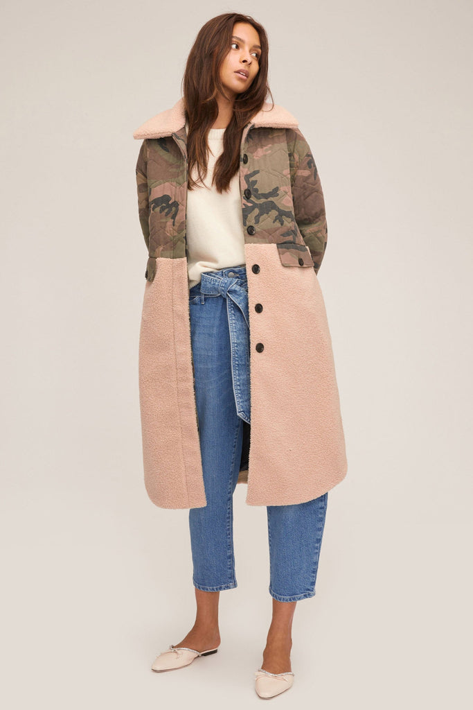 Reese Quilted Woodland Camo Sherpa Coat | MARISSA WEBB