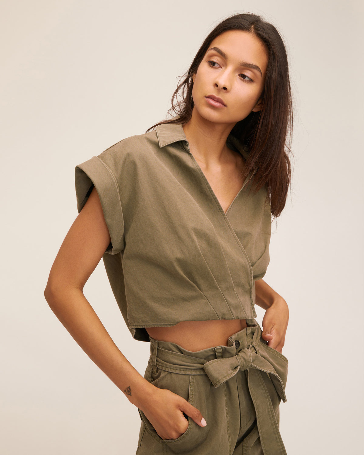Rowe Washed Canvas Drop Shoulder Top in Military Green | MARISSA WEBB