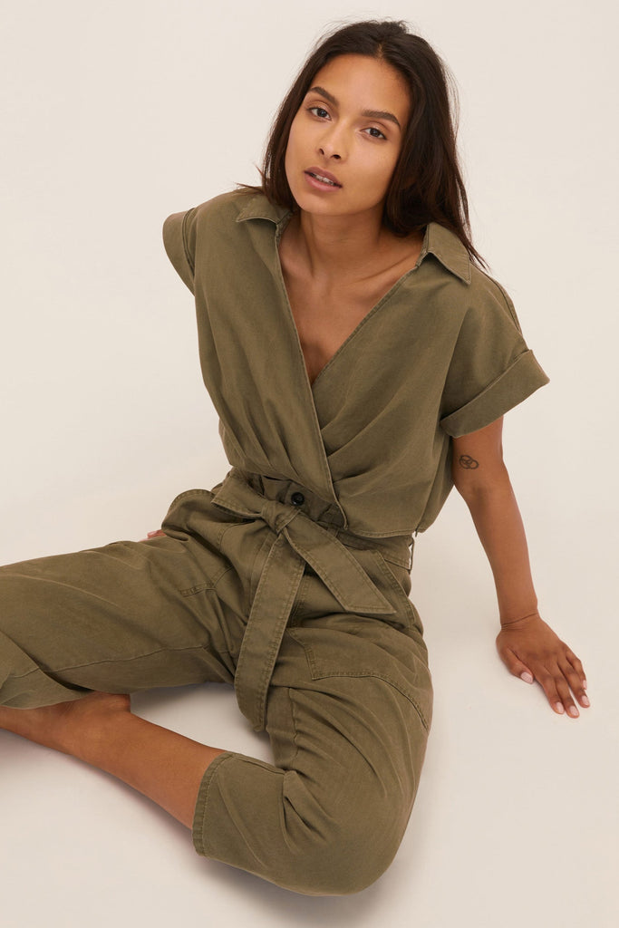 Rowe Washed Canvas Drop Shoulder Top in Military Green | MARISSA WEBB