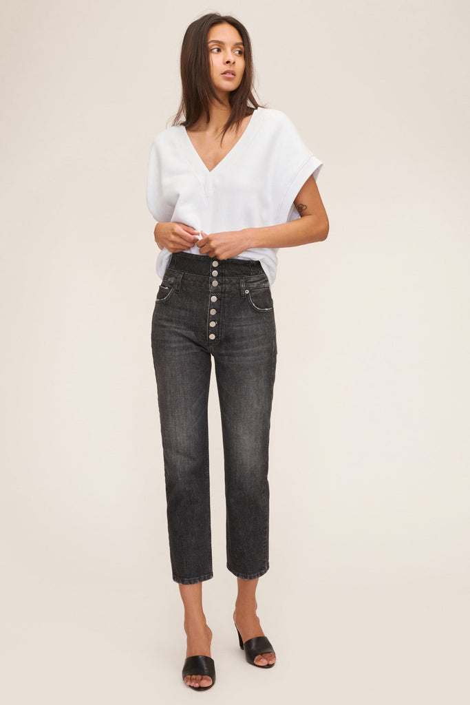 Turner II High Waist Corset Jean in Faded Black Stone Wash | Denim by MARISSA WEBB