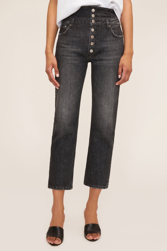 Turner II High Waist Corset Jean in Faded Black Stone Wash | Denim by MARISSA WEBB