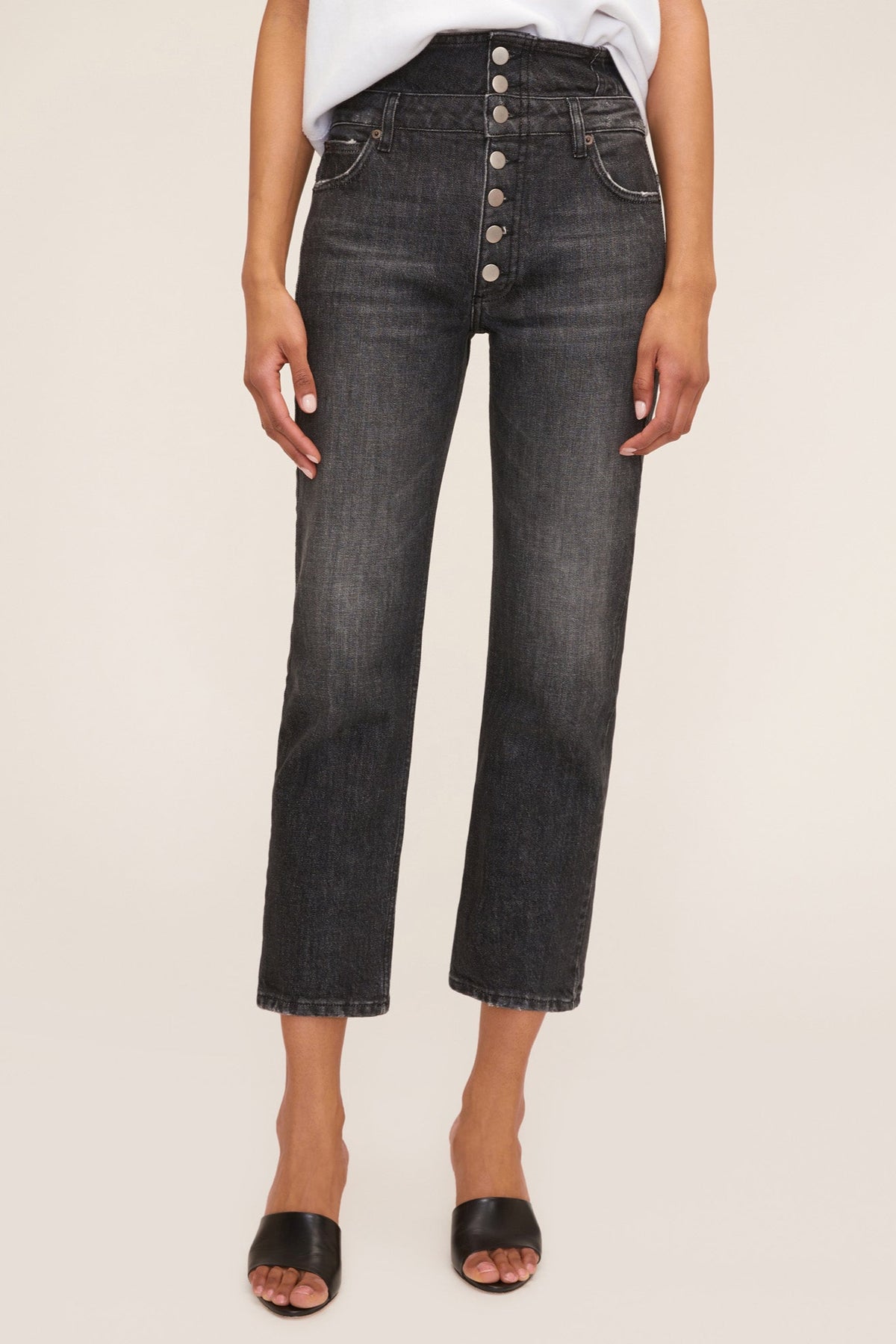 Turner II High Waist Corset Jean in Faded Black Stone Wash | Denim by MARISSA WEBB