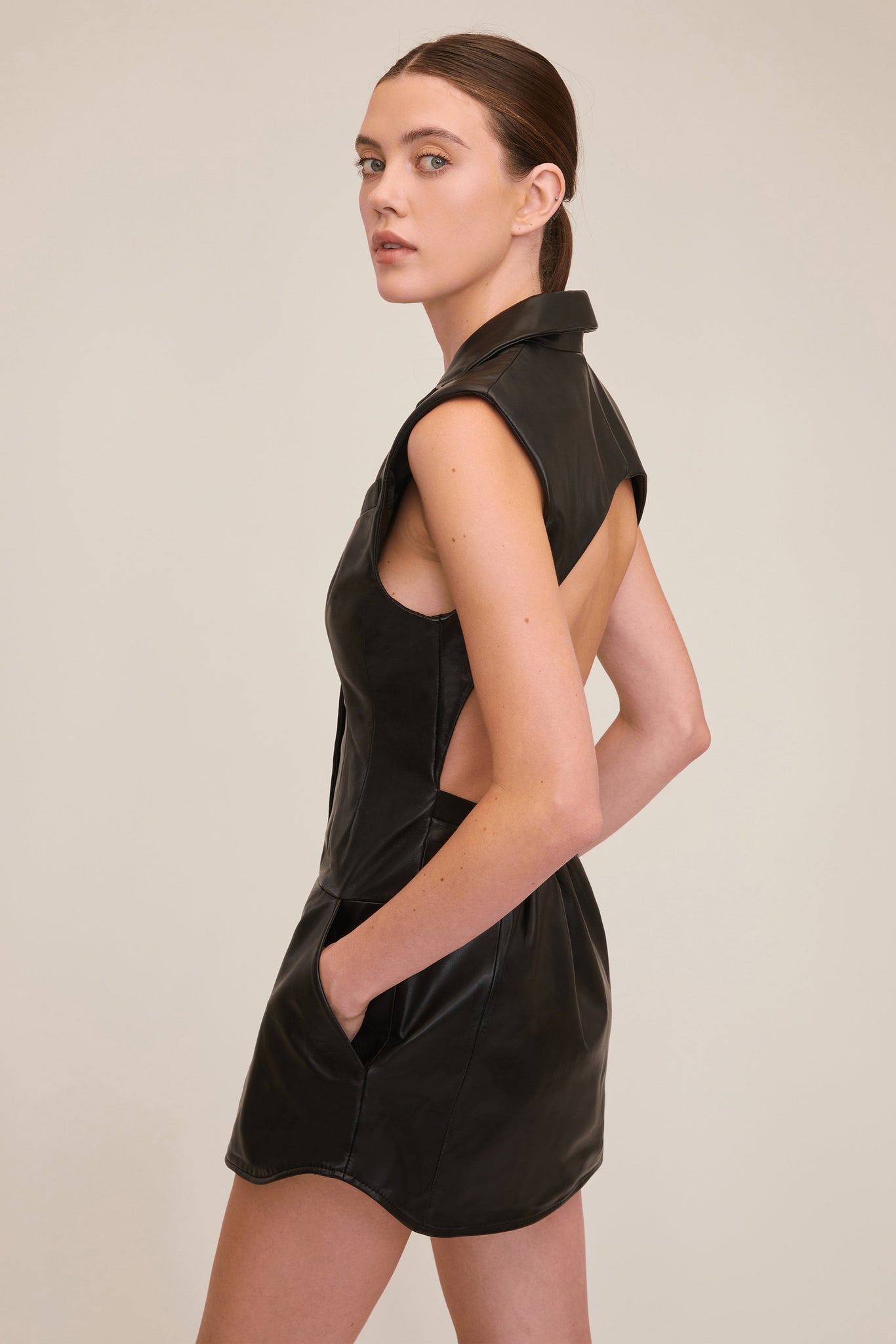 Enzo Leather Open Back Mini Dress MARISSA WEBB MARISSA WEBB