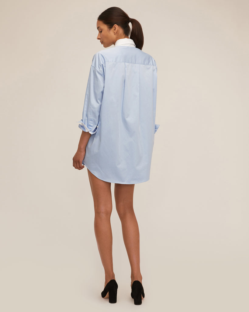 Davie Sateen Mini Dress Shirt Periwinkle White Combo | MARISSA WEBB