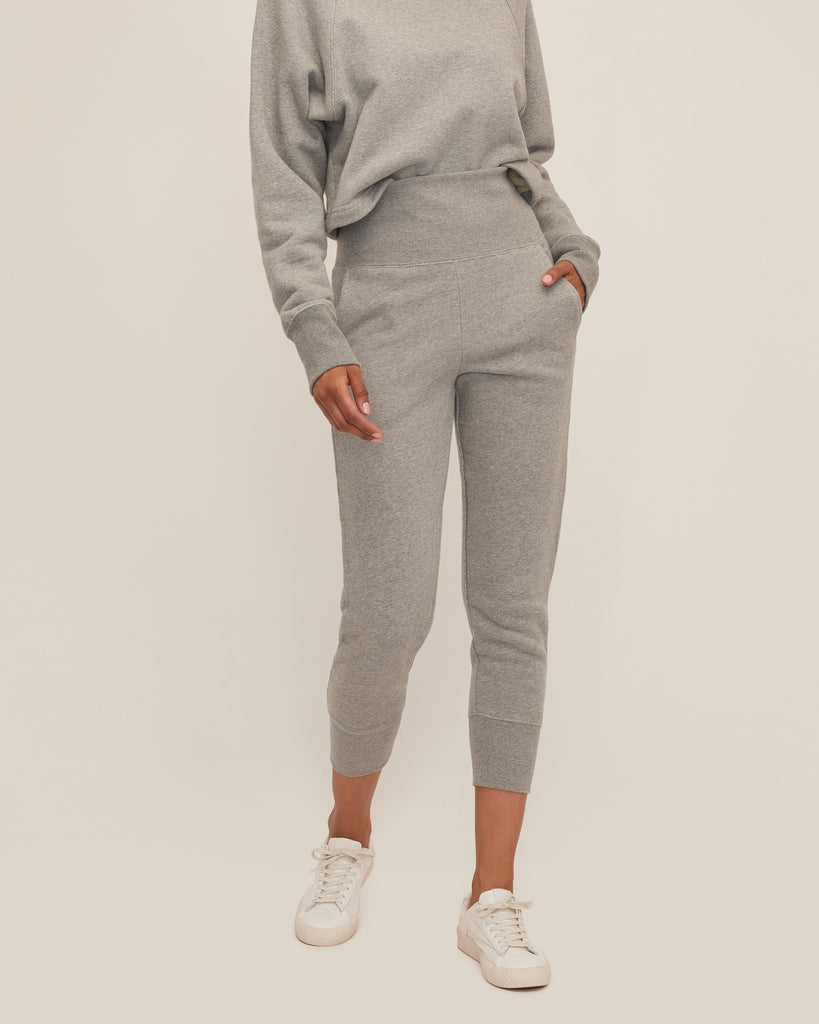 So High Waisted French Terry Sweatpants in Heather Grey