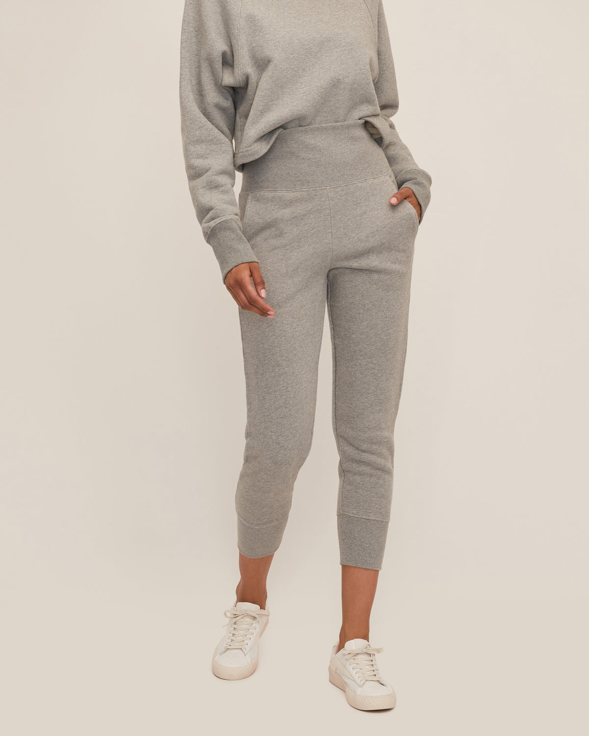So High Waisted French Terry Sweatpants in Heather Grey, MARISSA WEBB