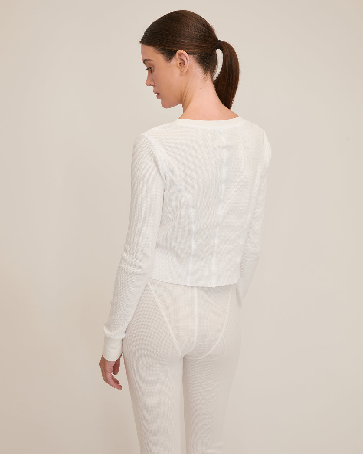 Stretch Waffle Mabel Seamed Henley in Off White | MARISSA WEBB