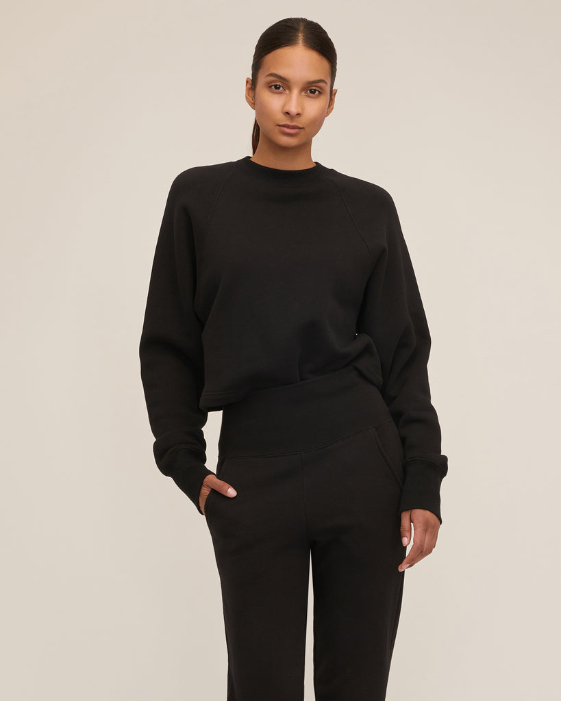 So Uptight Cropped Raglan French Terry Sweatshirt in Black