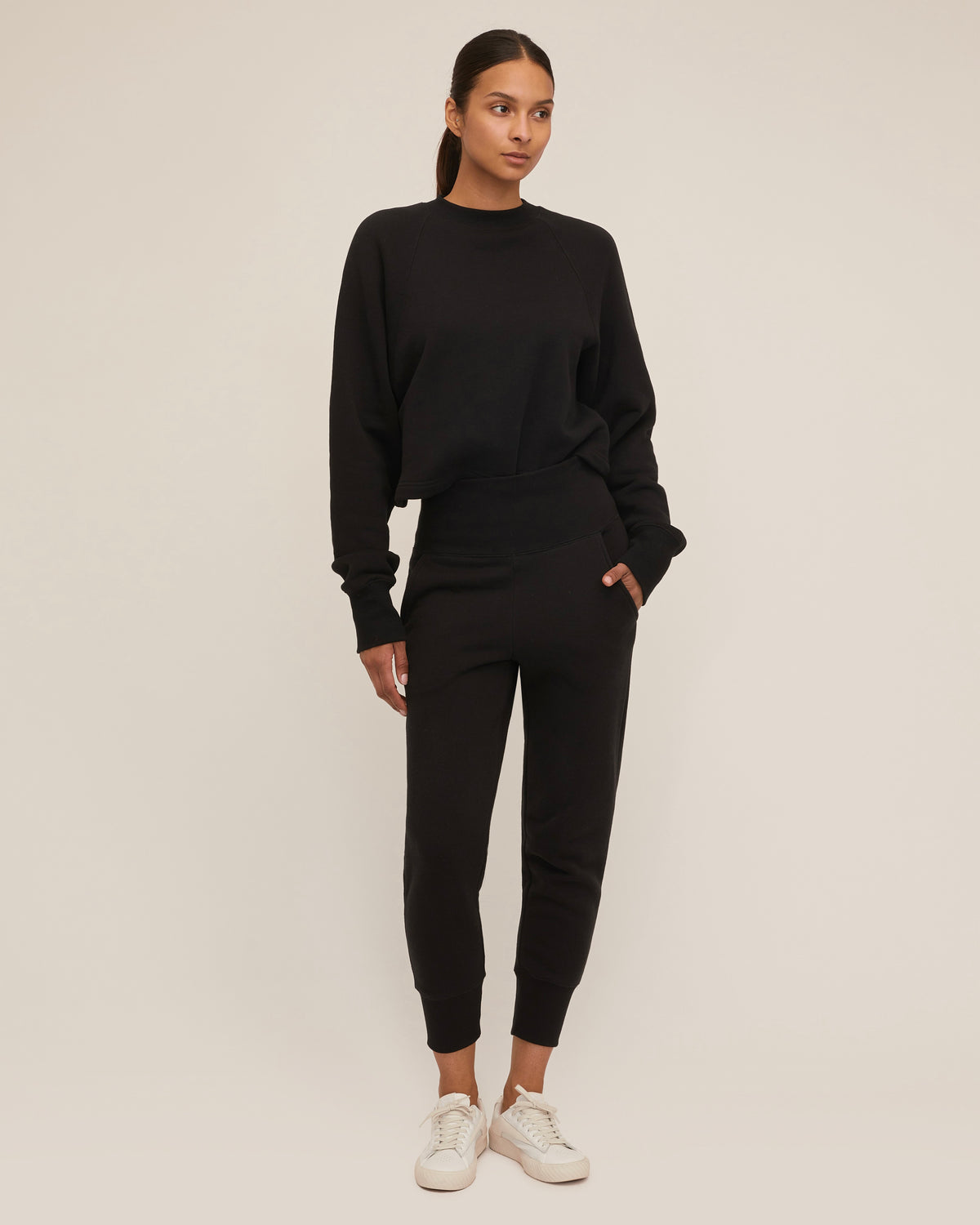 So High Waisted French Terry Sweatpants in Black