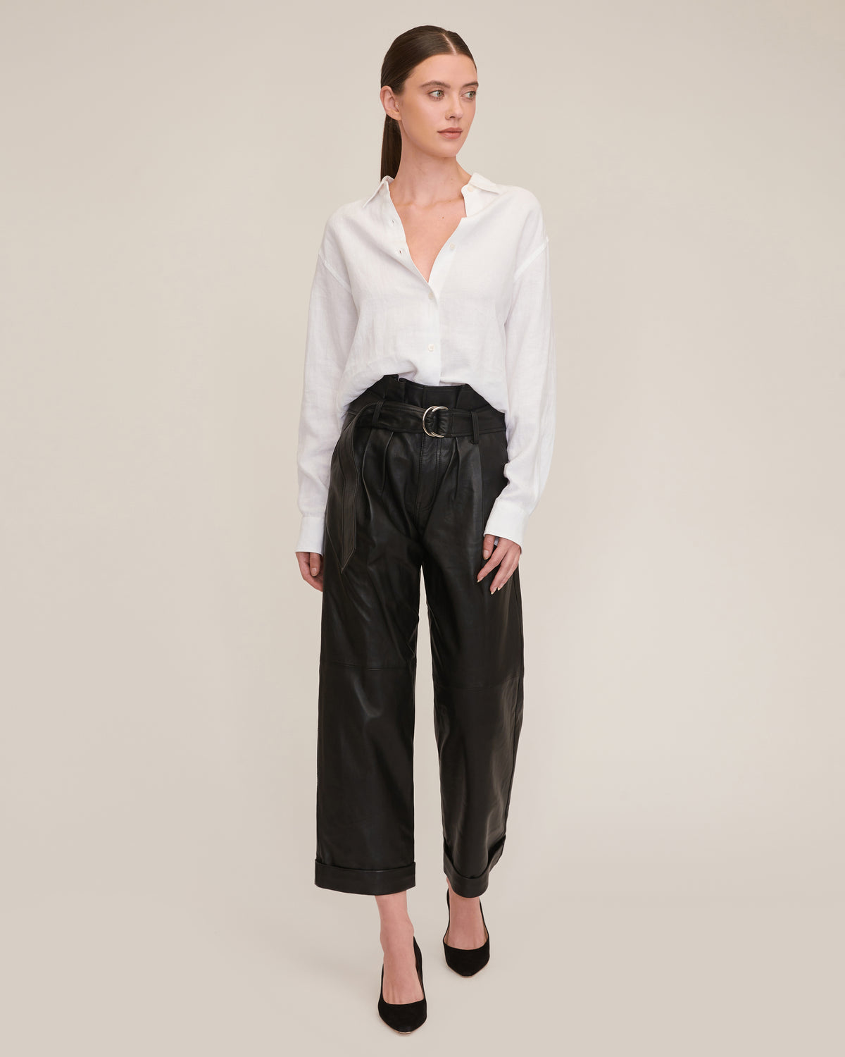 Dixon Leather Paper Bag Cropped Pant in Black