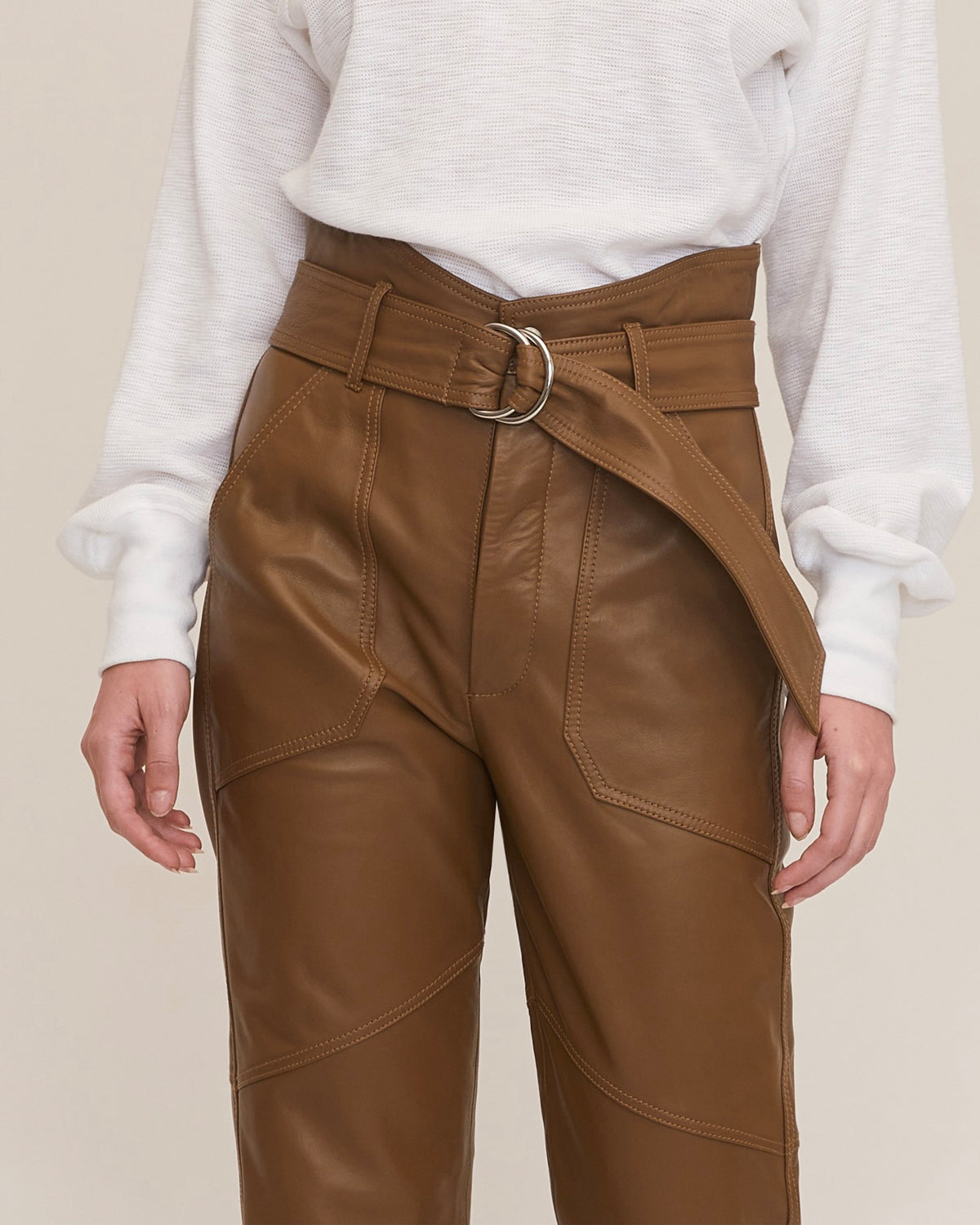 Patch Pocket Leather Pant in Sandstone | Sample Sale | MARISSA WEBB