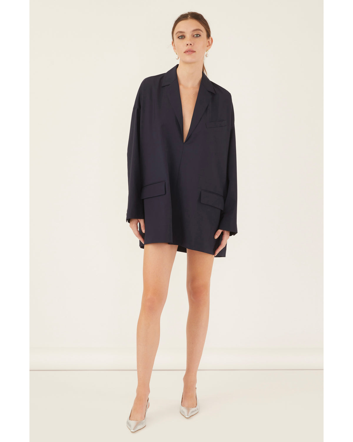 Elaine Tropical Wool Tunic Blazer in Indigo | MARISSA WEBB