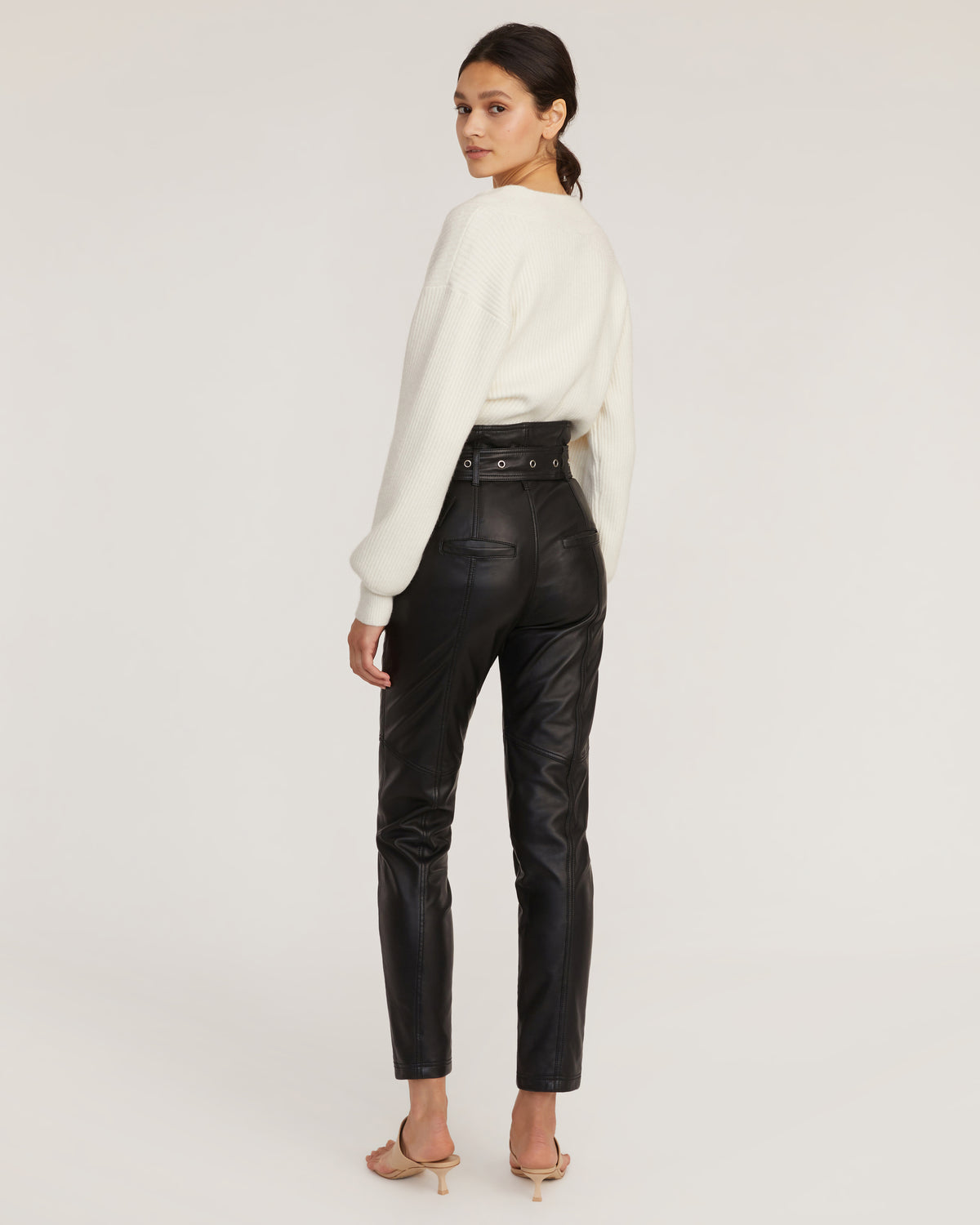 Split Hem Leather Pant in Black