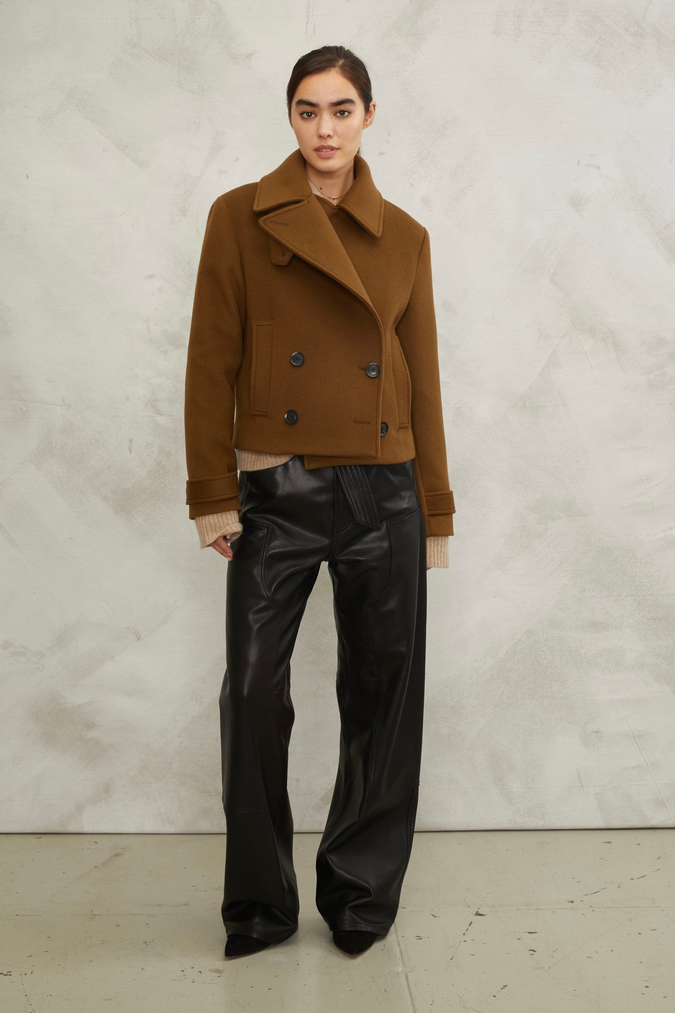 Vera Double Breasted Cropped Cashmere Blend Peacoat | MARISSA WEBB