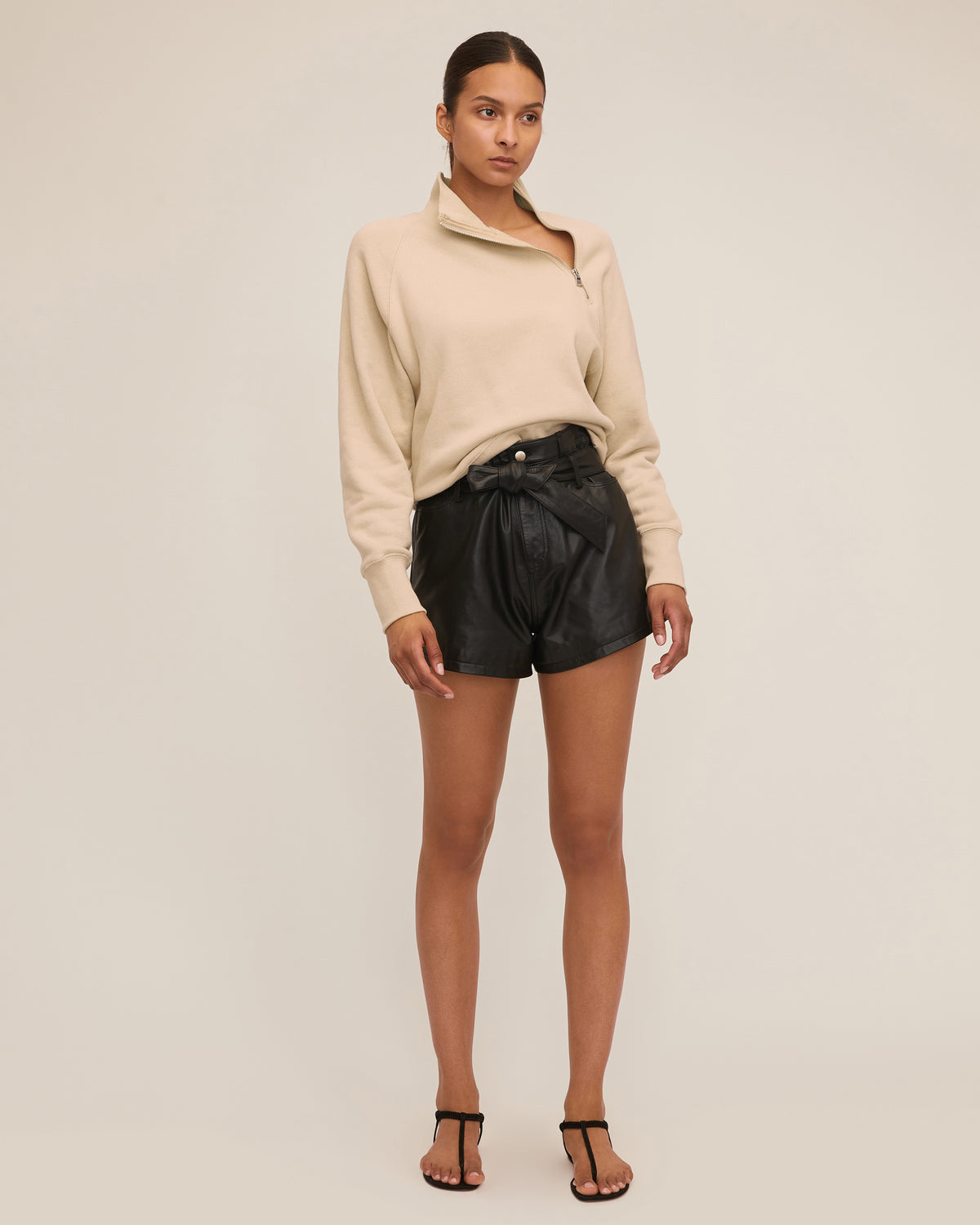 So Uptight French Terry Funnel Neck Zip Sweatshirt in Sand