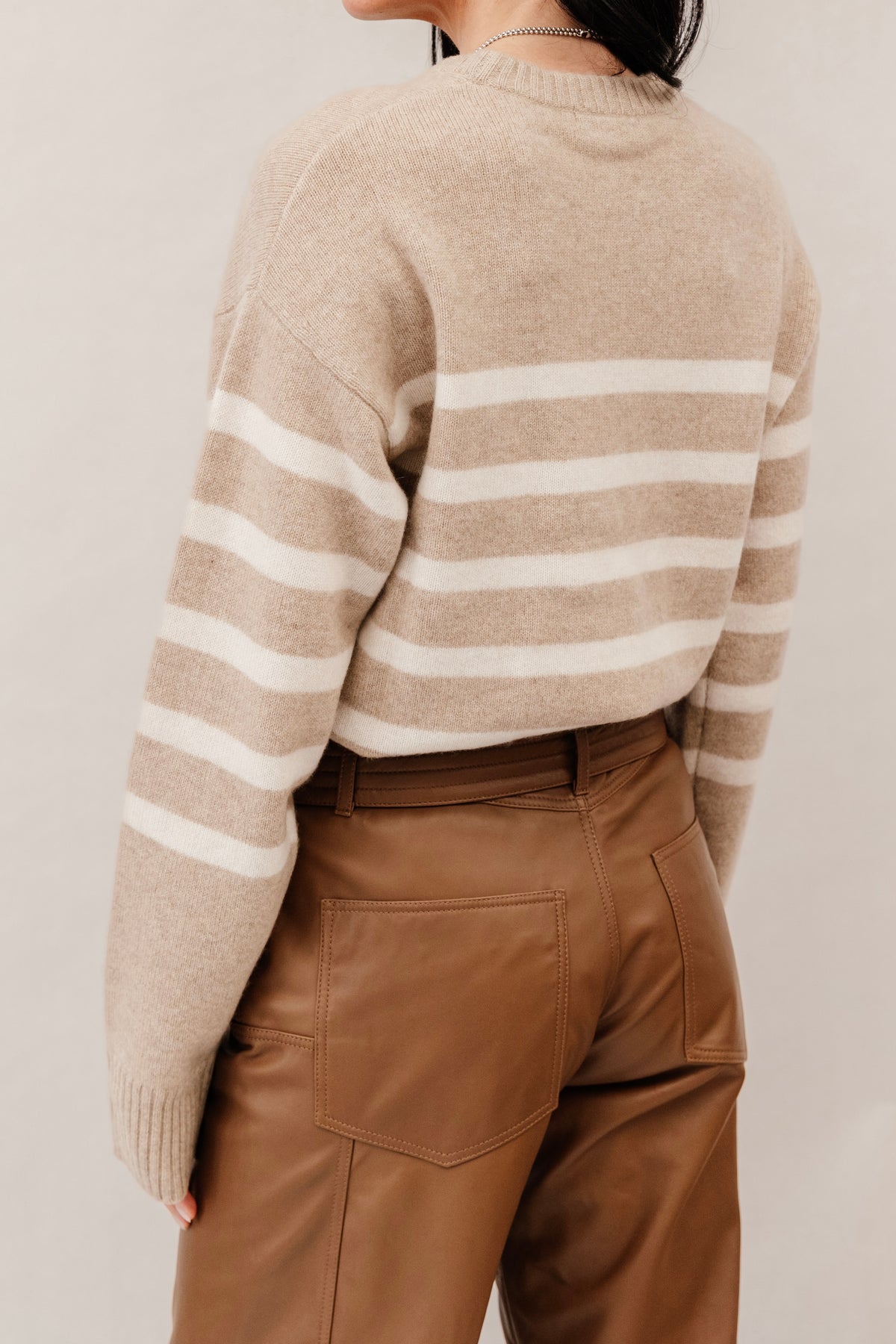 Elia Cashmere Crewneck Sweater in Heather Beige Combo