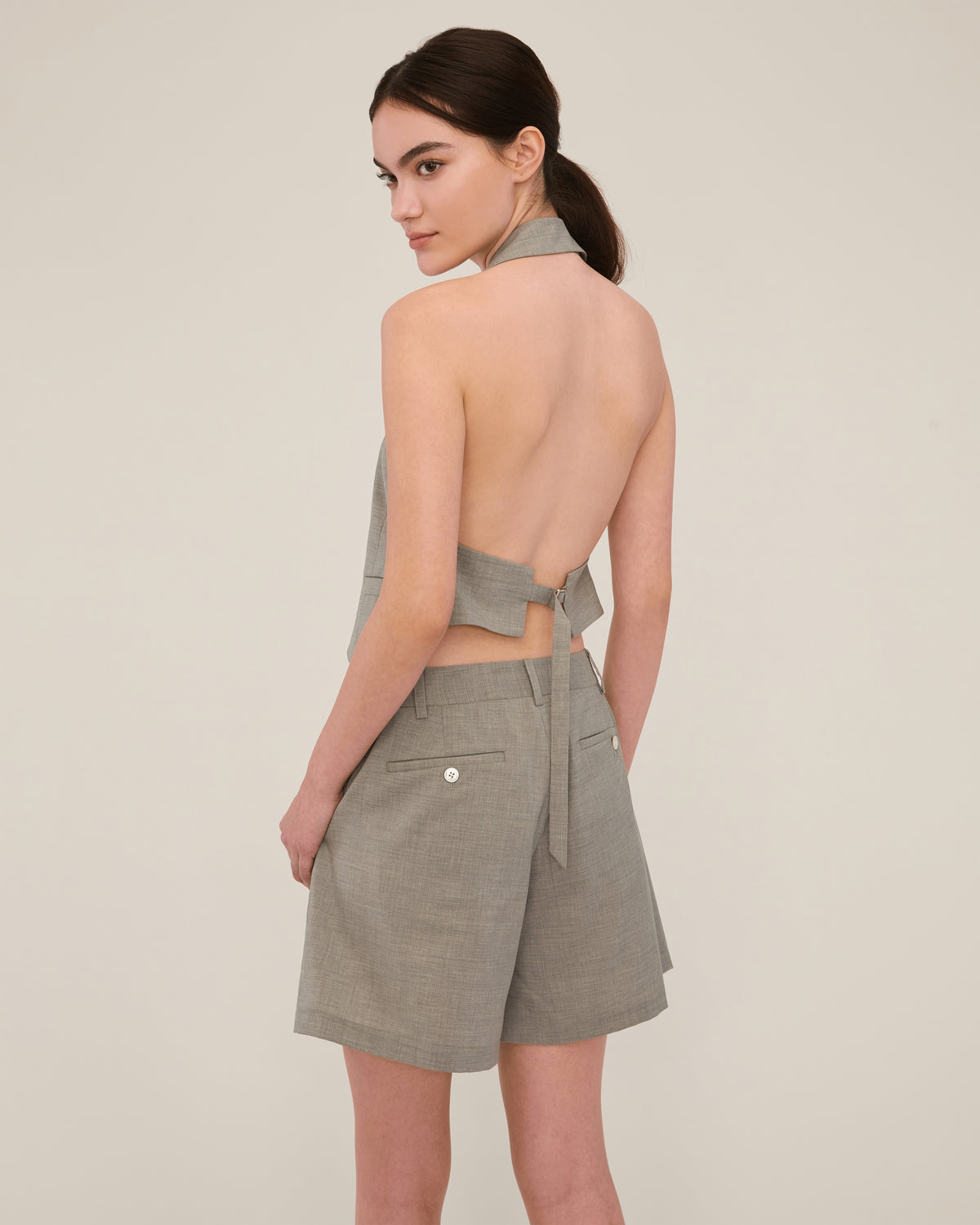 Ava Open Back Cropped Tuxedo Vest in Dove Grey | MARISSA WEBB