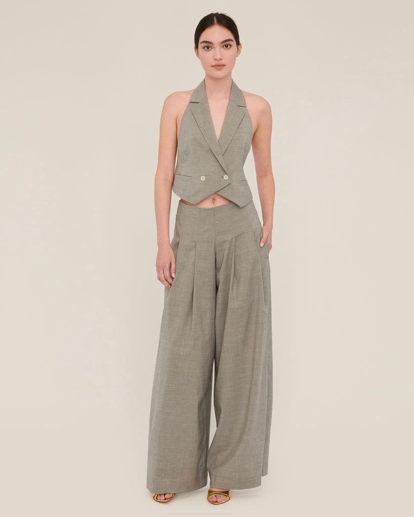 Miles High Waisted Wide Leg Trouser in Dove Grey | MARISSA WEBB