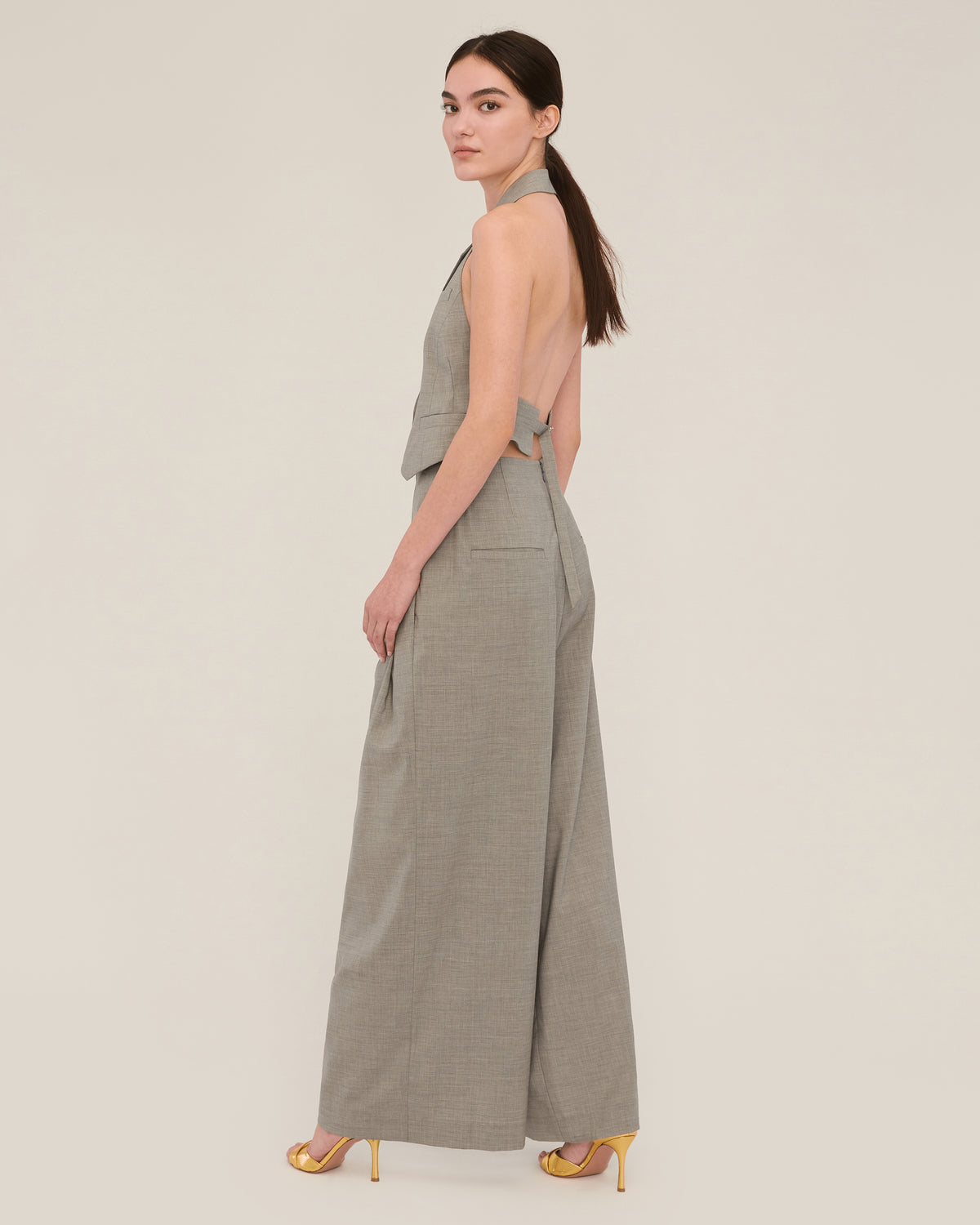 Miles High Waisted Wide Leg Trouser in Dove Grey | MARISSA WEBB