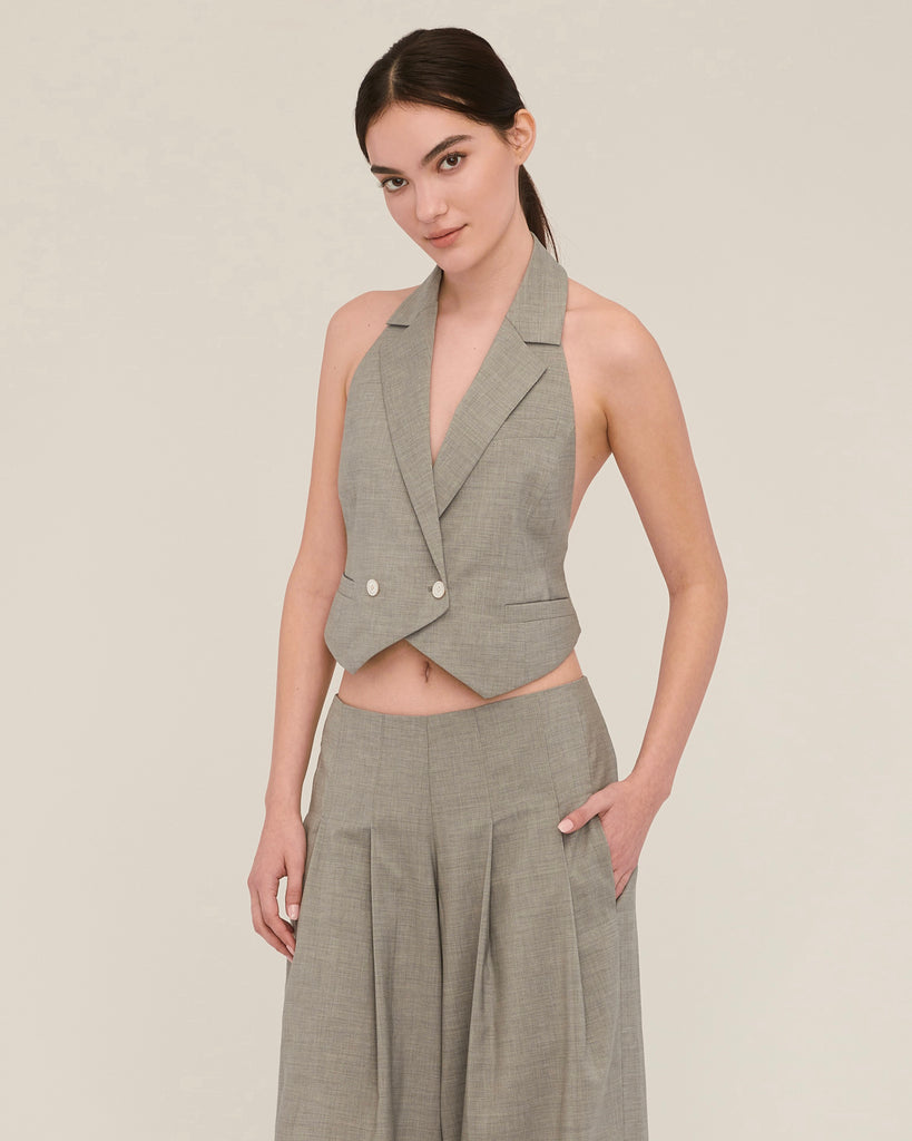 Ava Open Back Cropped Tuxedo Vest in Dove Grey | MARISSA WEBB